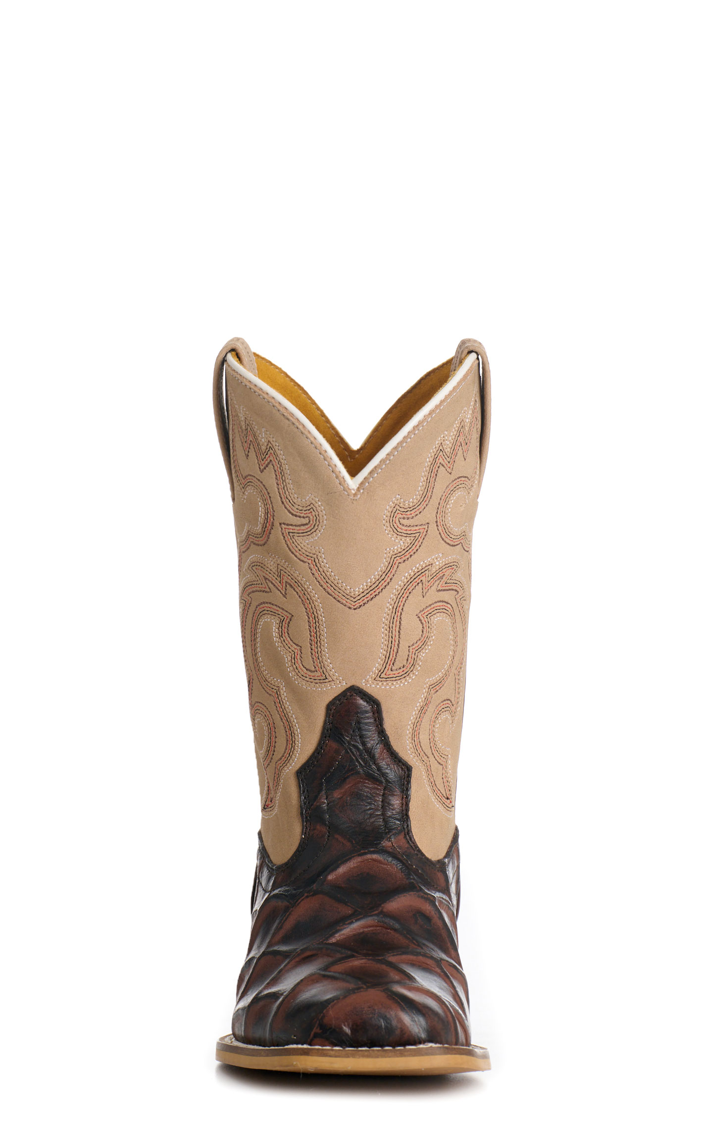 Cavender's Kid's Tobacco & Tan Pirarucu Print Wide Square Toe Cowboy Boots - Image 1