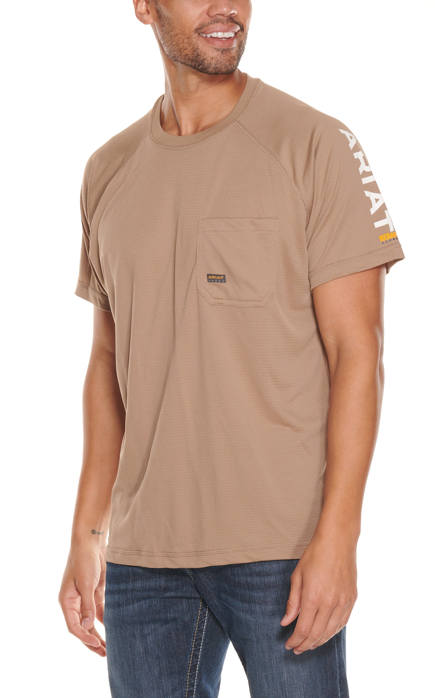 Ariat Men's Rebar Heat Fighter Khaki Short Sleeve Work T-Shirt - Image 1