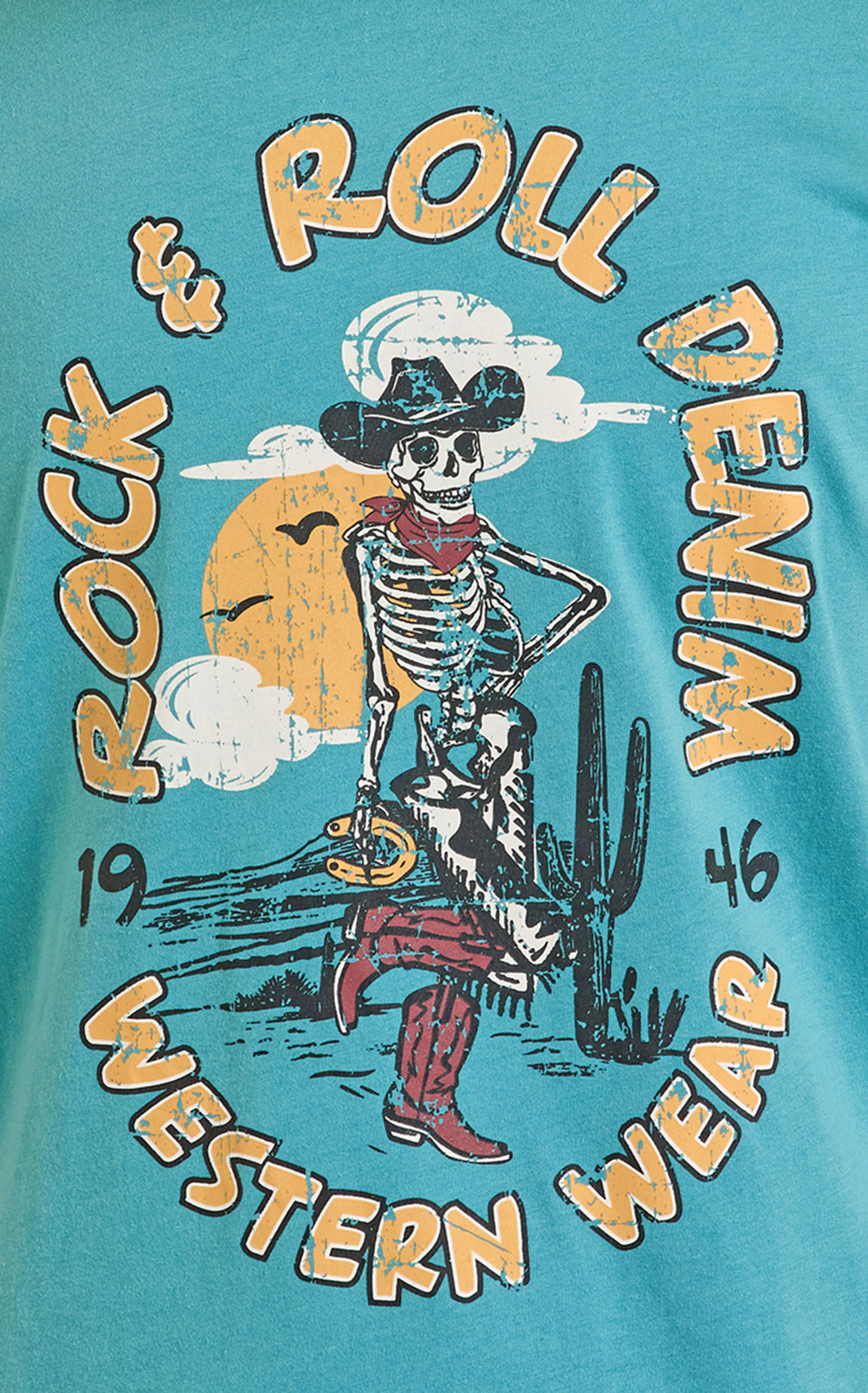 Rock & Roll Denim Boy's Teal Cowboy Skeleton Logo Graphic T-Shirt  - Image 1
