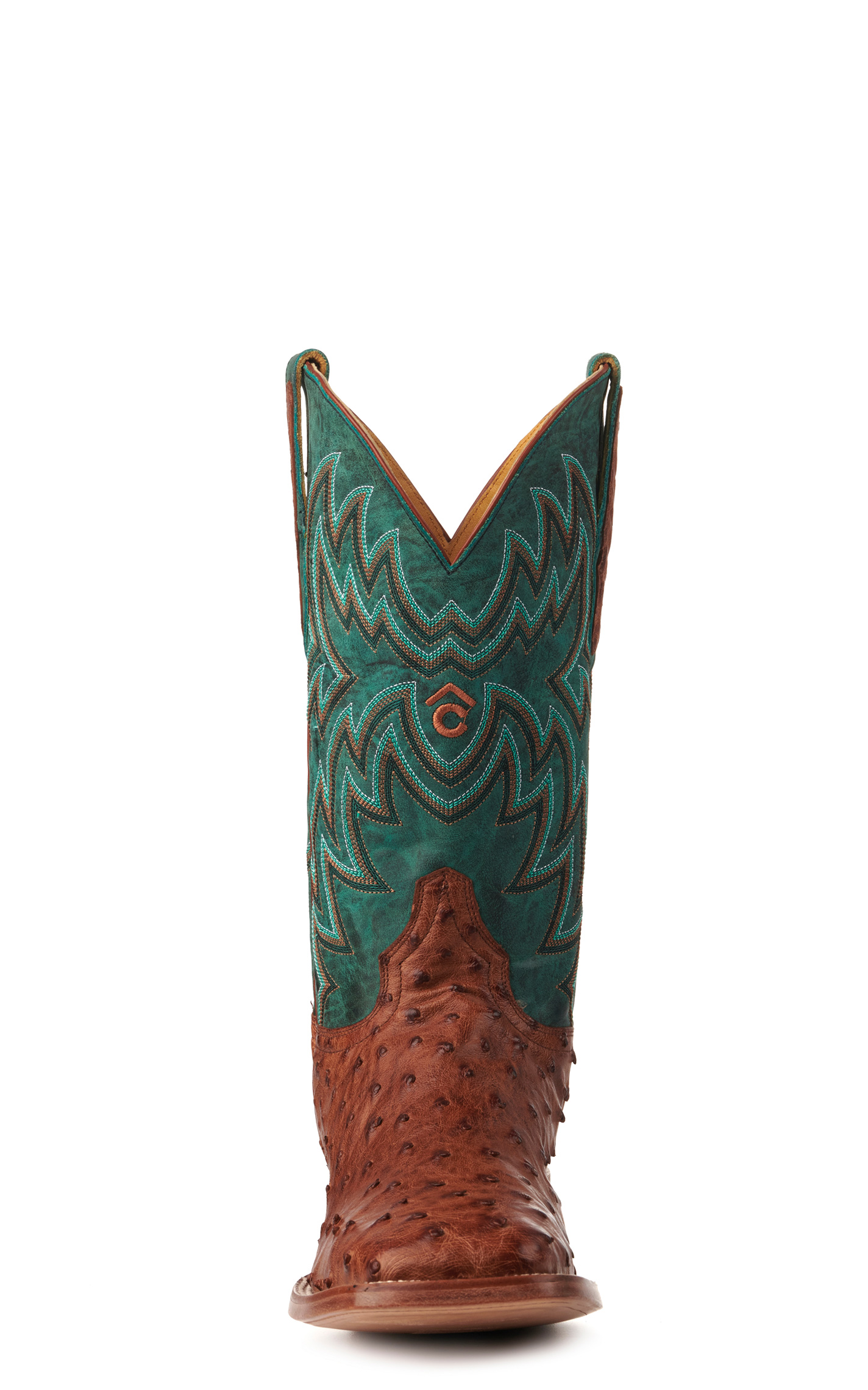 Cavender's Men's Green and Cognac Full Quill Ostrich Rafter C Wide Square Toe Exotic Cowboy Boots - Image 1