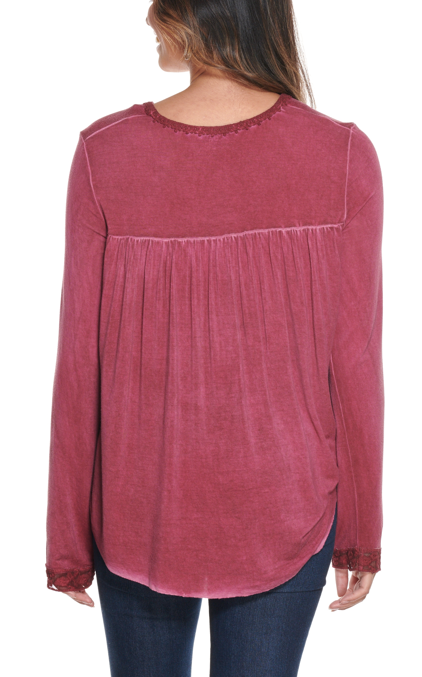 Cowgirl Hardware Women's Burgundy Criss Cross Neck Long Sleeve Top - Image 1