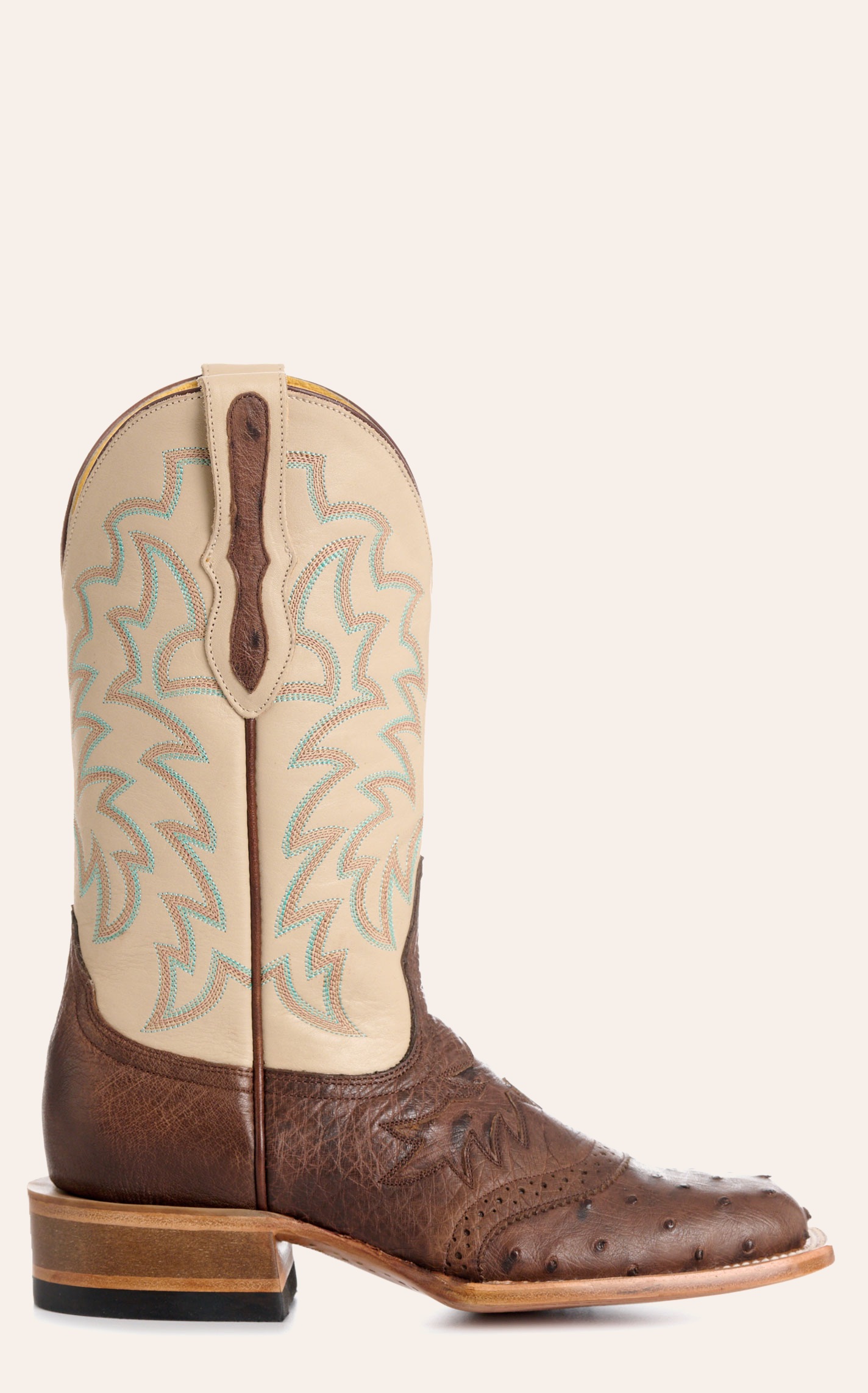Cavender's Women's Tobacco & Bone Ostrich Wide Square Toe Cowboy Boots - Image 1