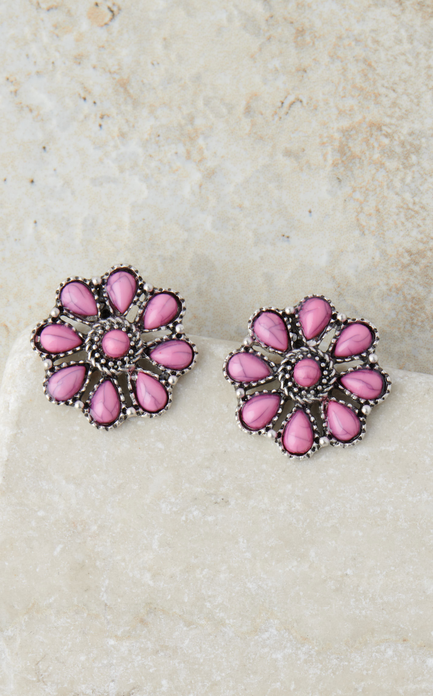 Rockin C Light Pink Stone Floral Concho Post Earrings - Image 1