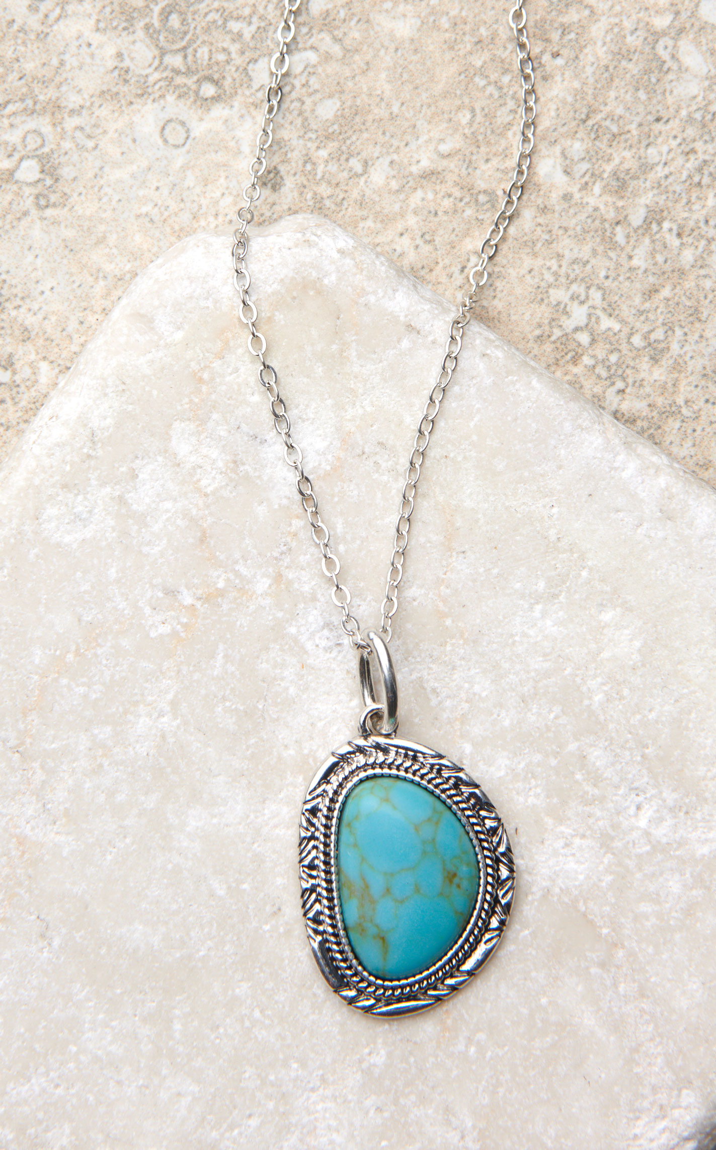 Justin Silver & Turquoise Center Asymmetrical Pendant Necklace - Image 1