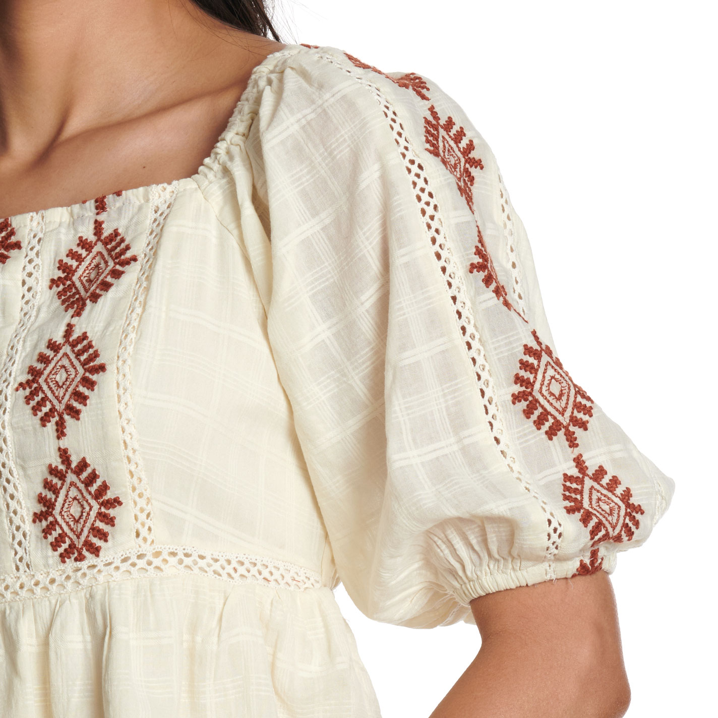 Cotton & Rye Women's Cream & Rust Embroidered Peplum Top - Image 2