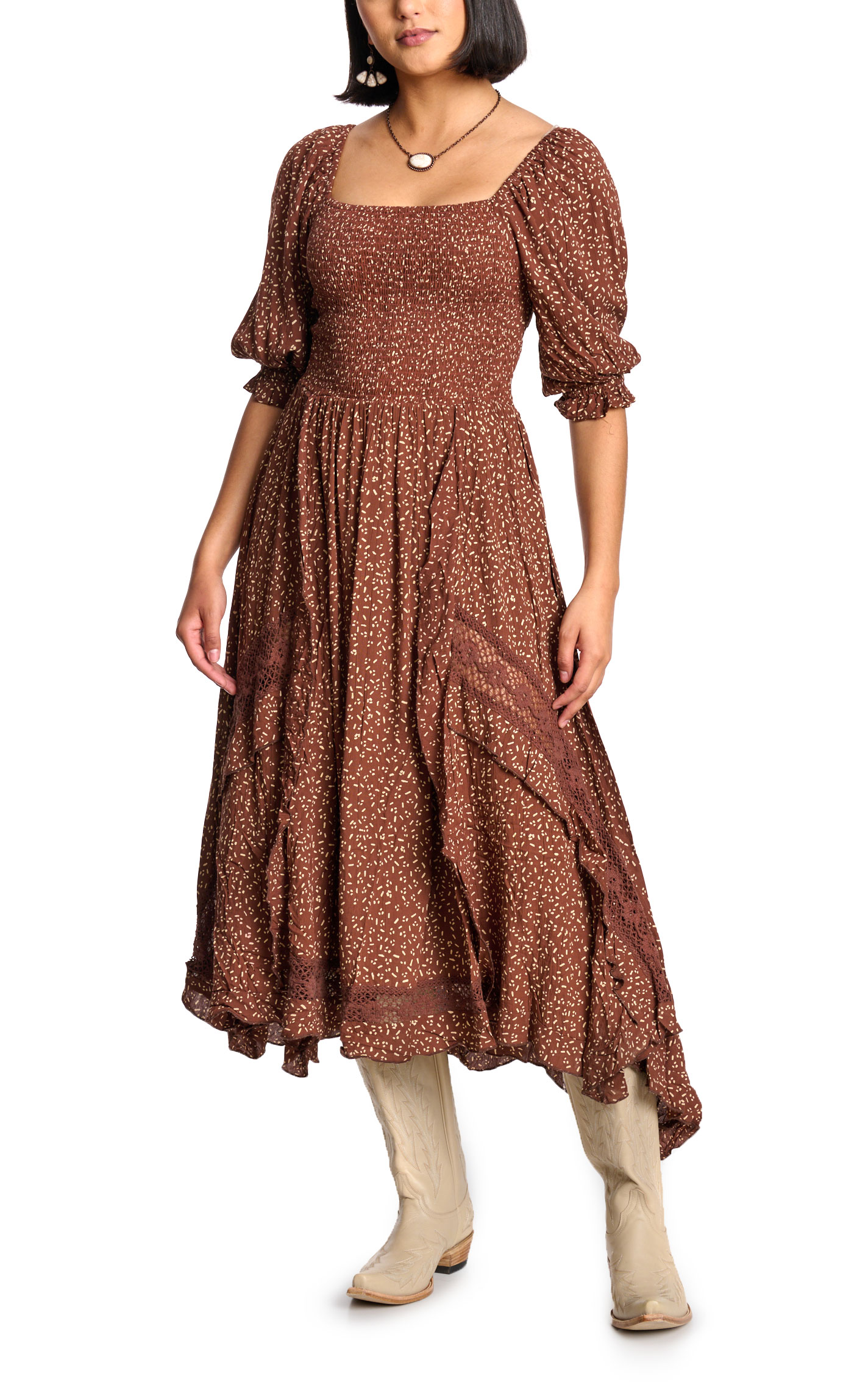 Angie Women's Cappuccino Print Maxi Prairie Dress - Image 1