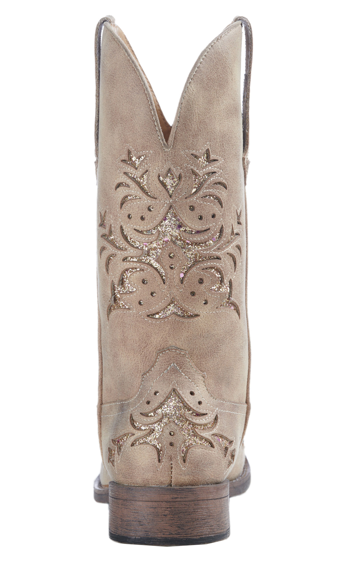 Roper Women's Tan Faux Leather with Gold Glitter Inlay Square Toe Cowboy Boot - Image 1