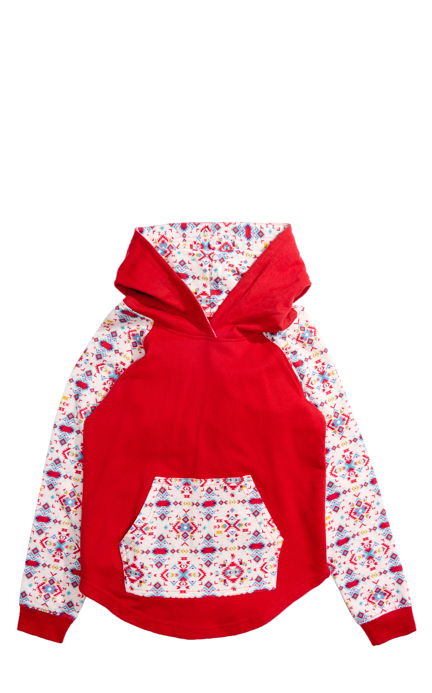 Rockin C Girl's Red & Aztec Print Sleeve Hoodie - Image 1