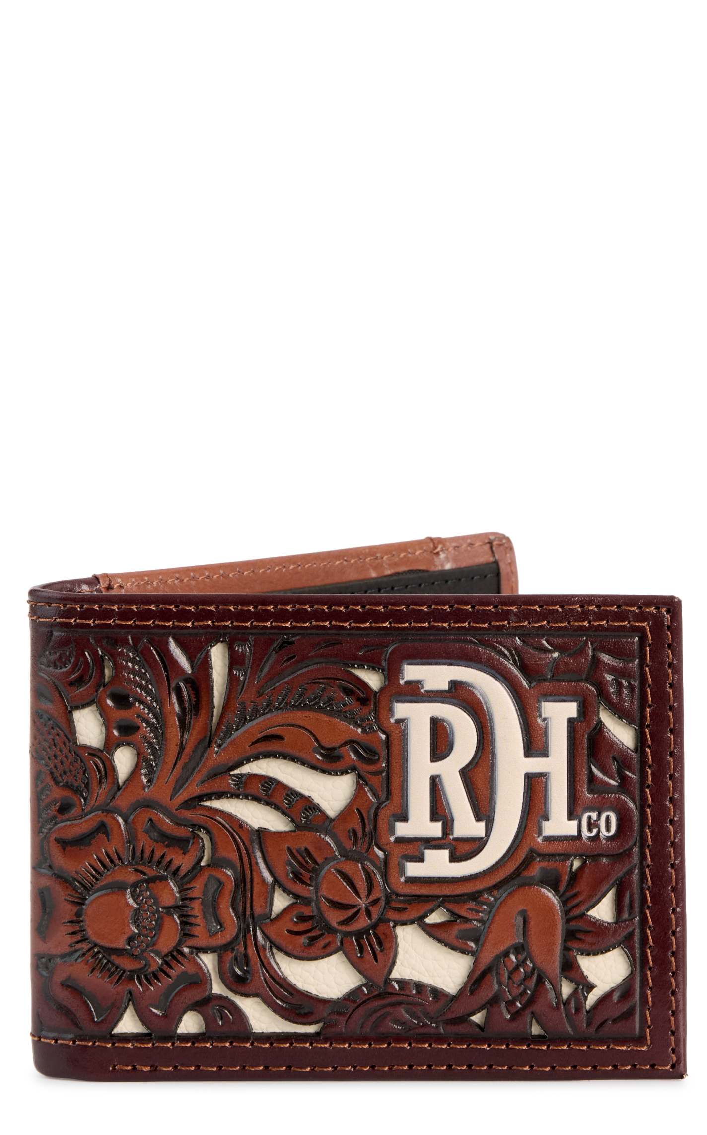 Red Dirt Hat Co. Caramel & Cream Underlay Floral Bi-Fold Wallet - Image 1