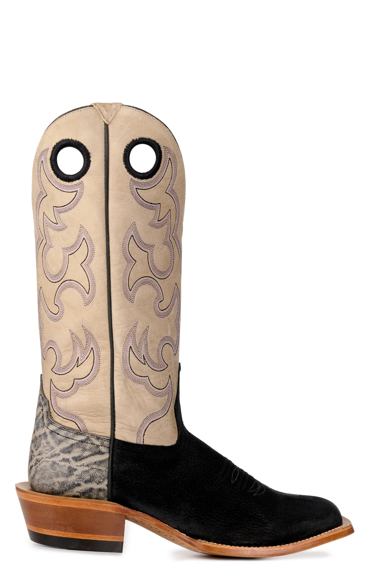 Cavender's Men's Black and Gray Wide Square Toe Buckaroo Cowboy Boot - Image 1