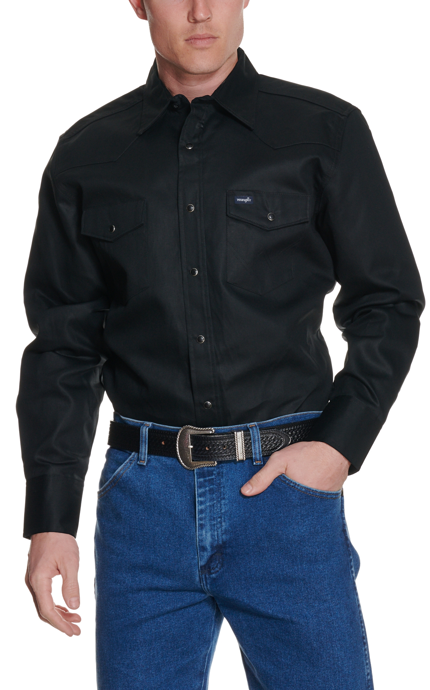 Wrangler Men's Black Twill Long Sleeve Snap Workshirt - Image 1