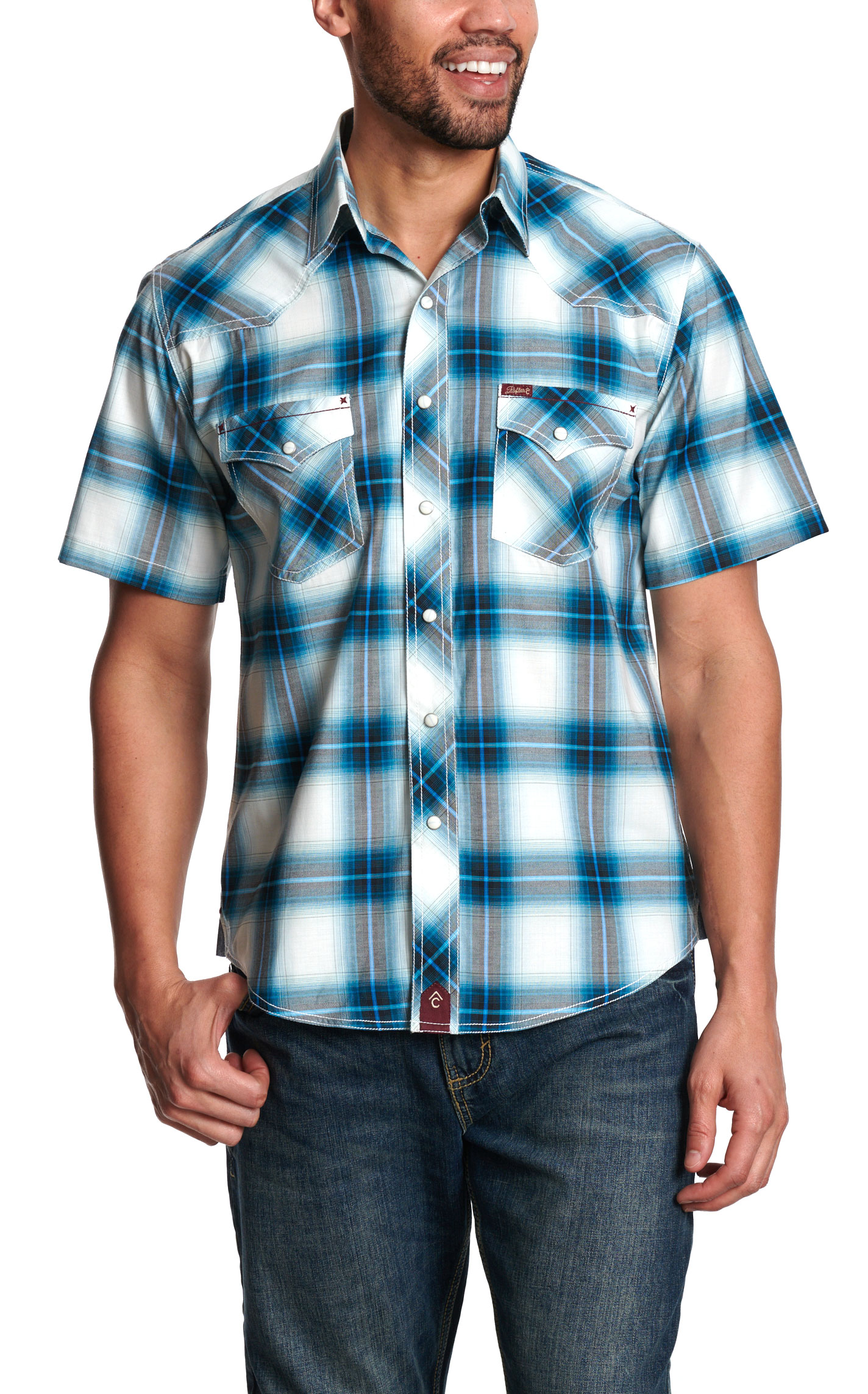 Rafter C Red Dirt Collection Men's Turquoise Plaid Western Shirt - Image 1