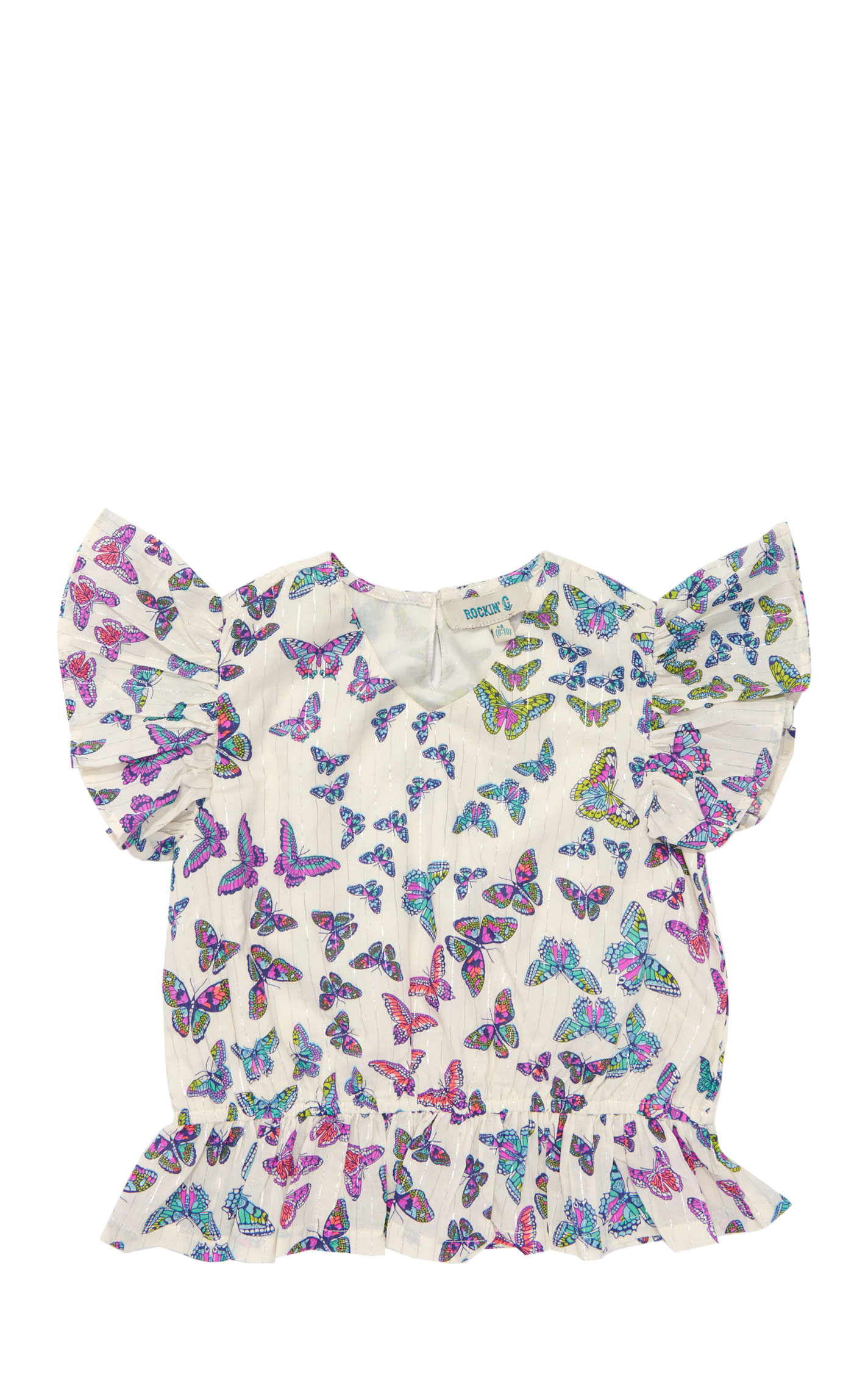 Rockin' C Girl's White & Multi Butterfly Lurex Top - Image 1