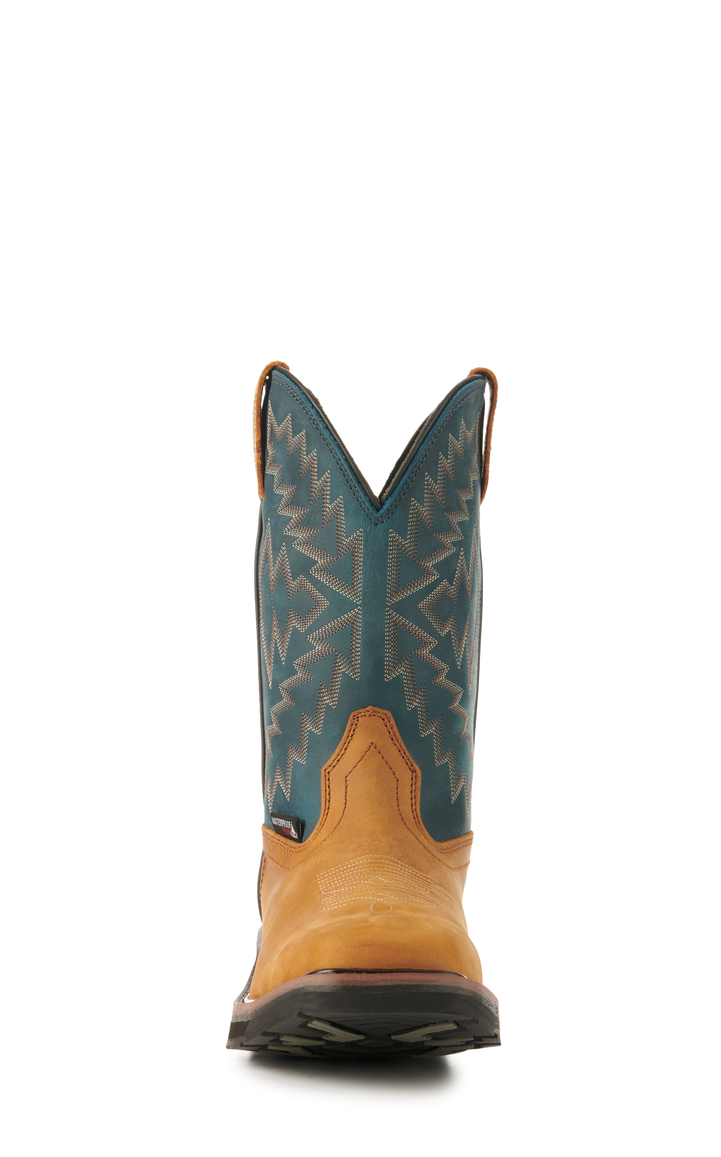 Wolverine Men's Rancher Arrow Tan and Blue Waterproof Wide Square Steel Toe Work Boots - Image 1