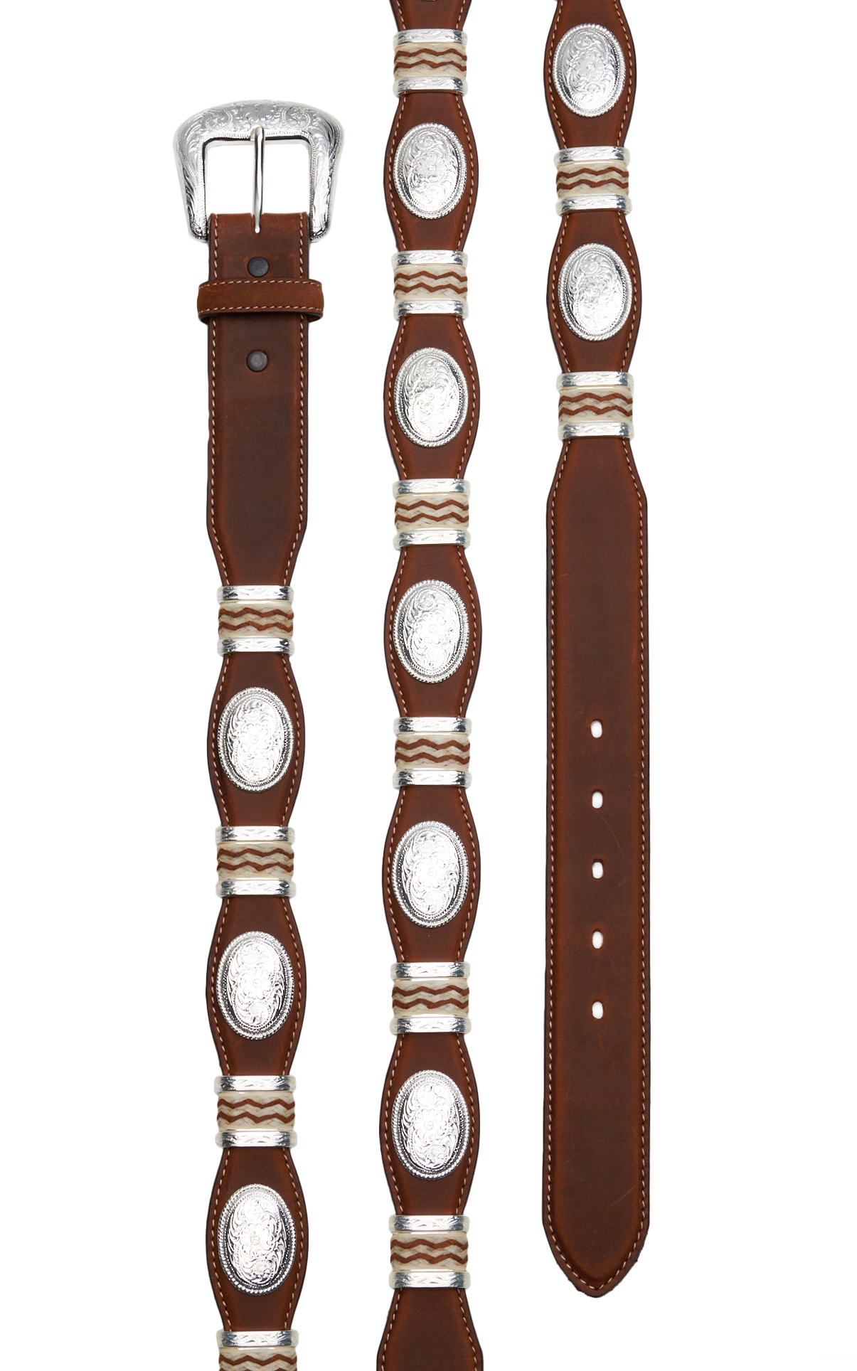 Tony Lama Men's Cutting Champ Bark Concho Scalloped Western Belt - Image 1