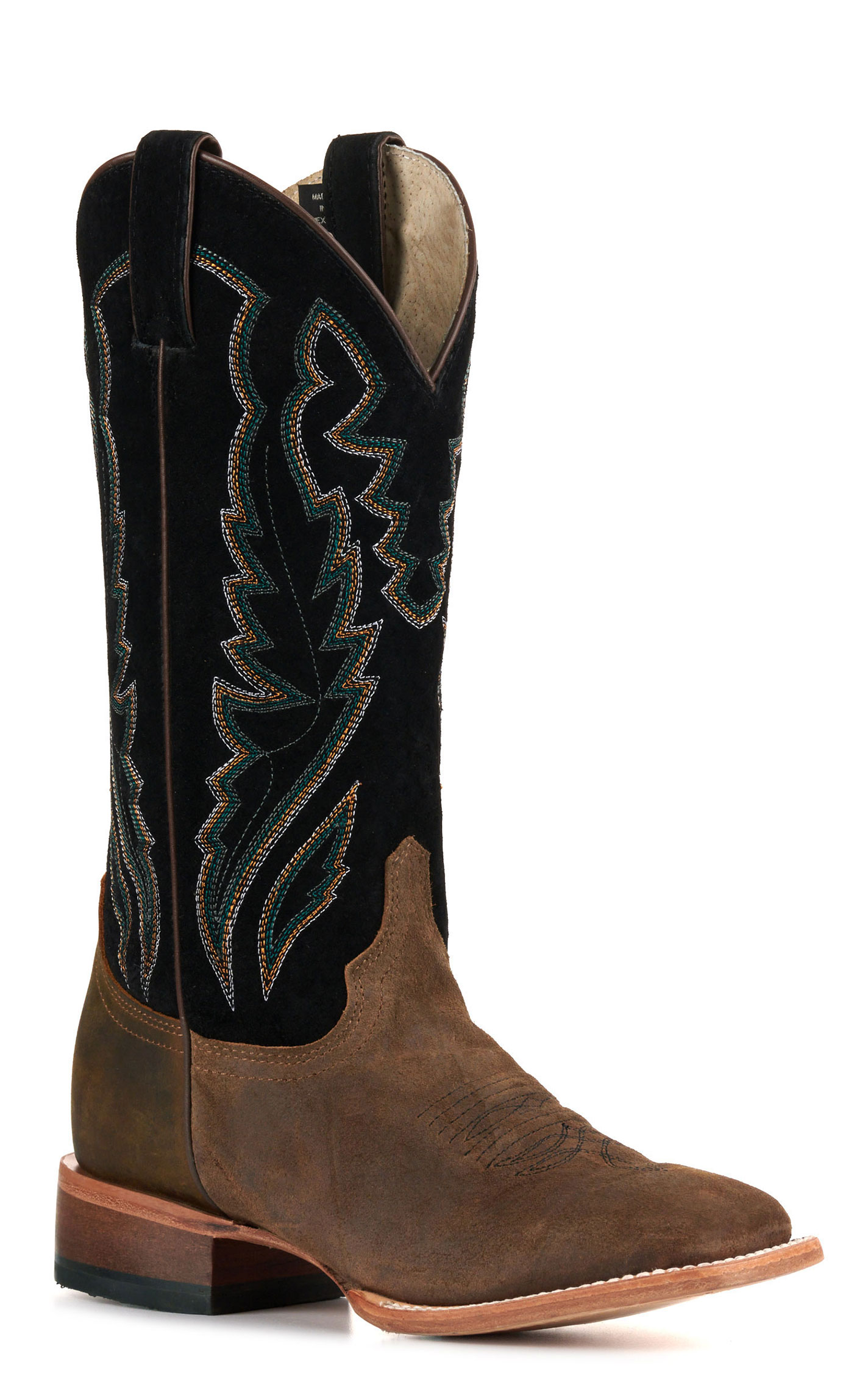 Justin Women's Palisade Clay Brown Suede and Black Wide Square Toe Cowboy Boots - Image 1