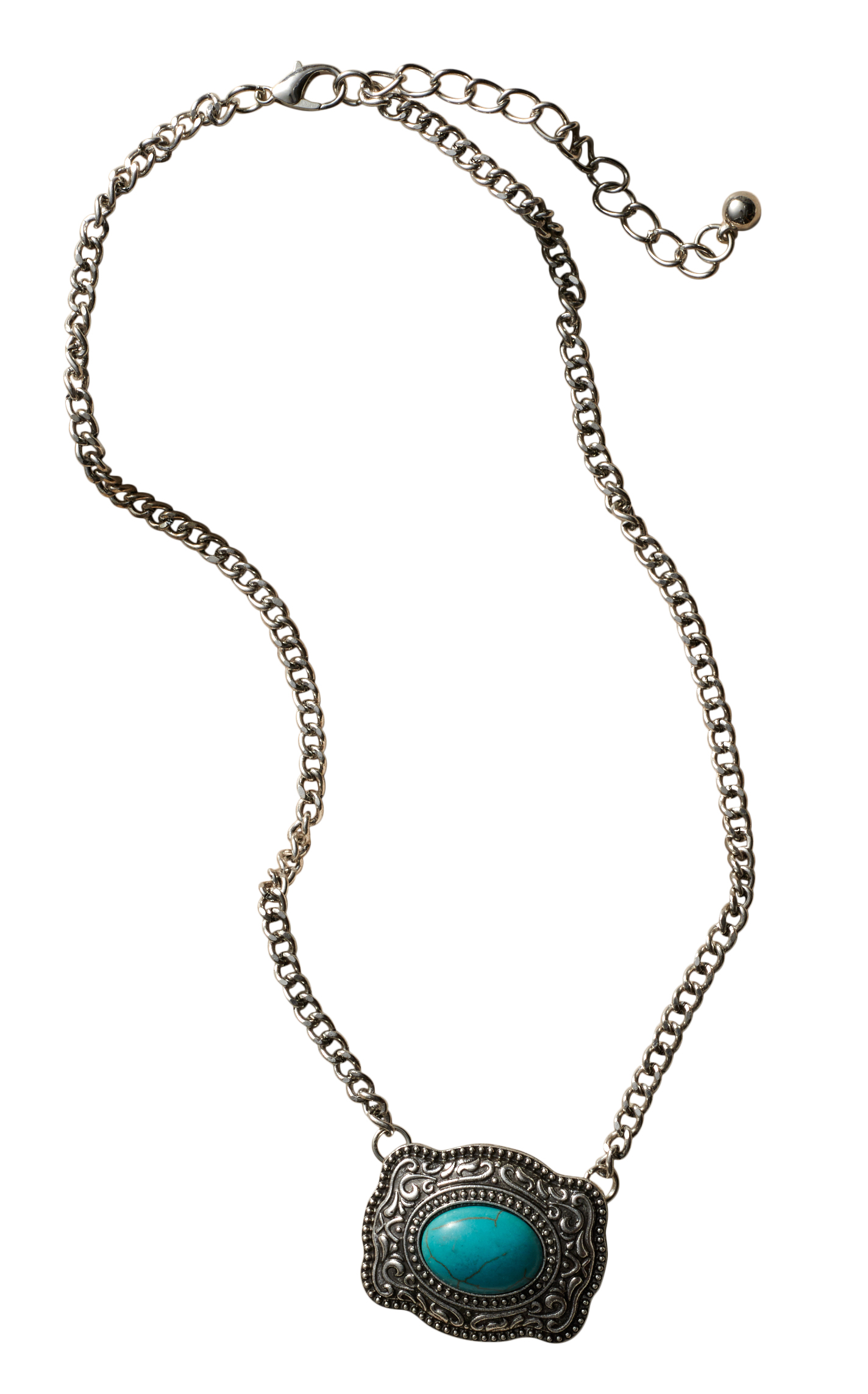 Southern Grace Silver & Turquoise Stone Concho Tasseled Necklace - Image 2