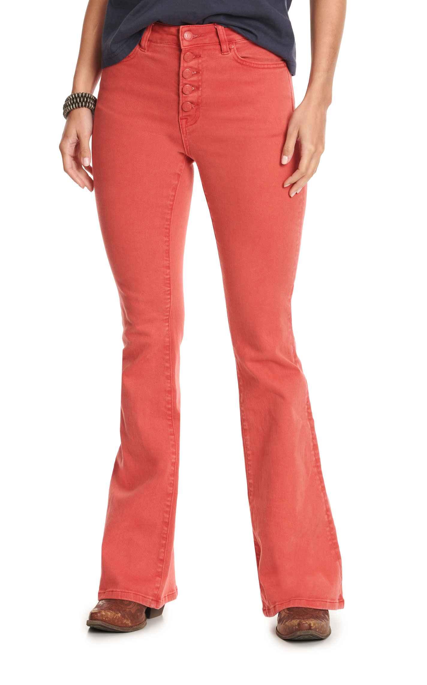 Rockin' C Women's Cranberry Red High Rise Flare Leg Jeans - Image 1