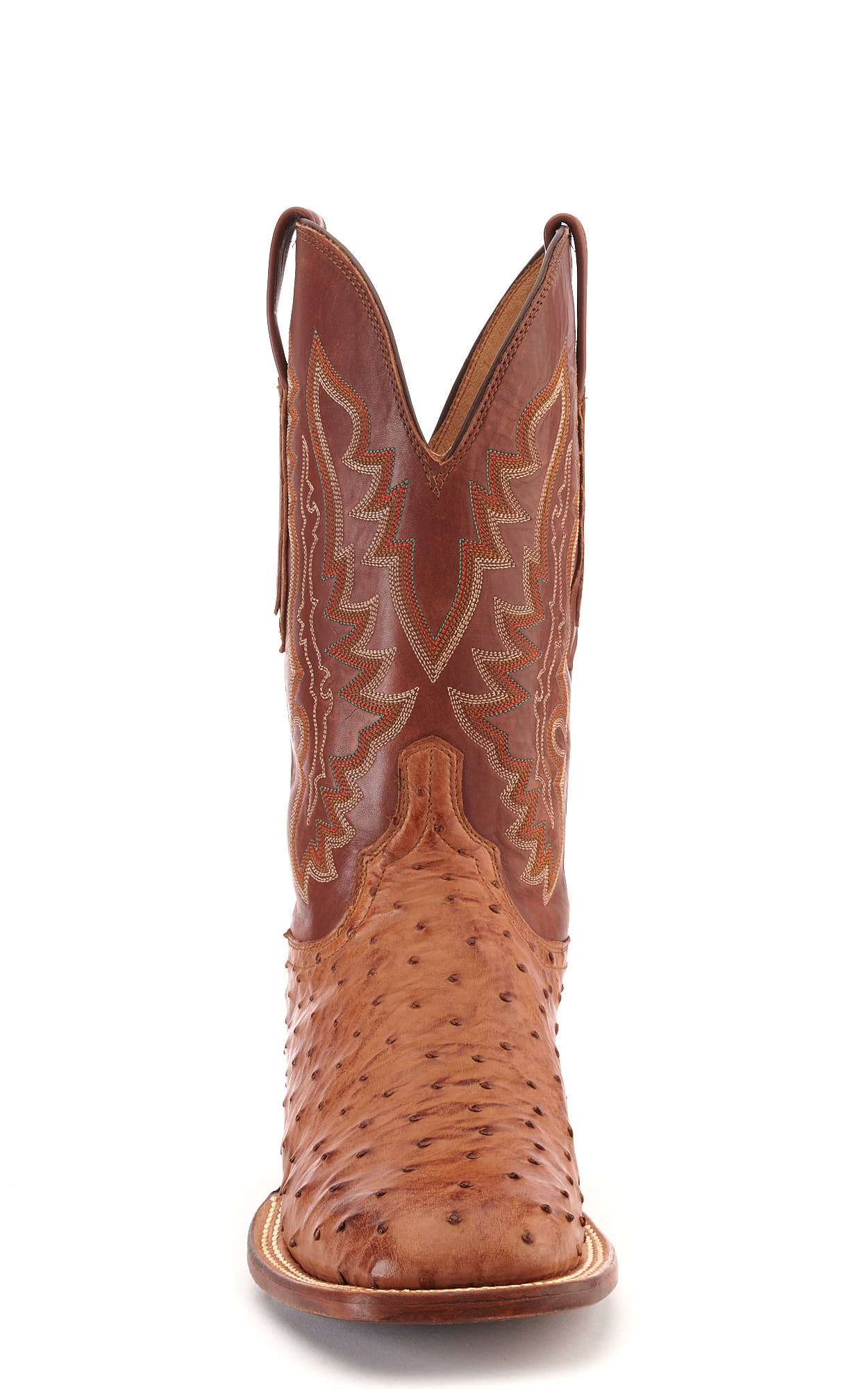 Lucchese Men's Tan and Barnwood Full Quill Ostrich Square Toe Exotic Cowboy Boots - Image 1