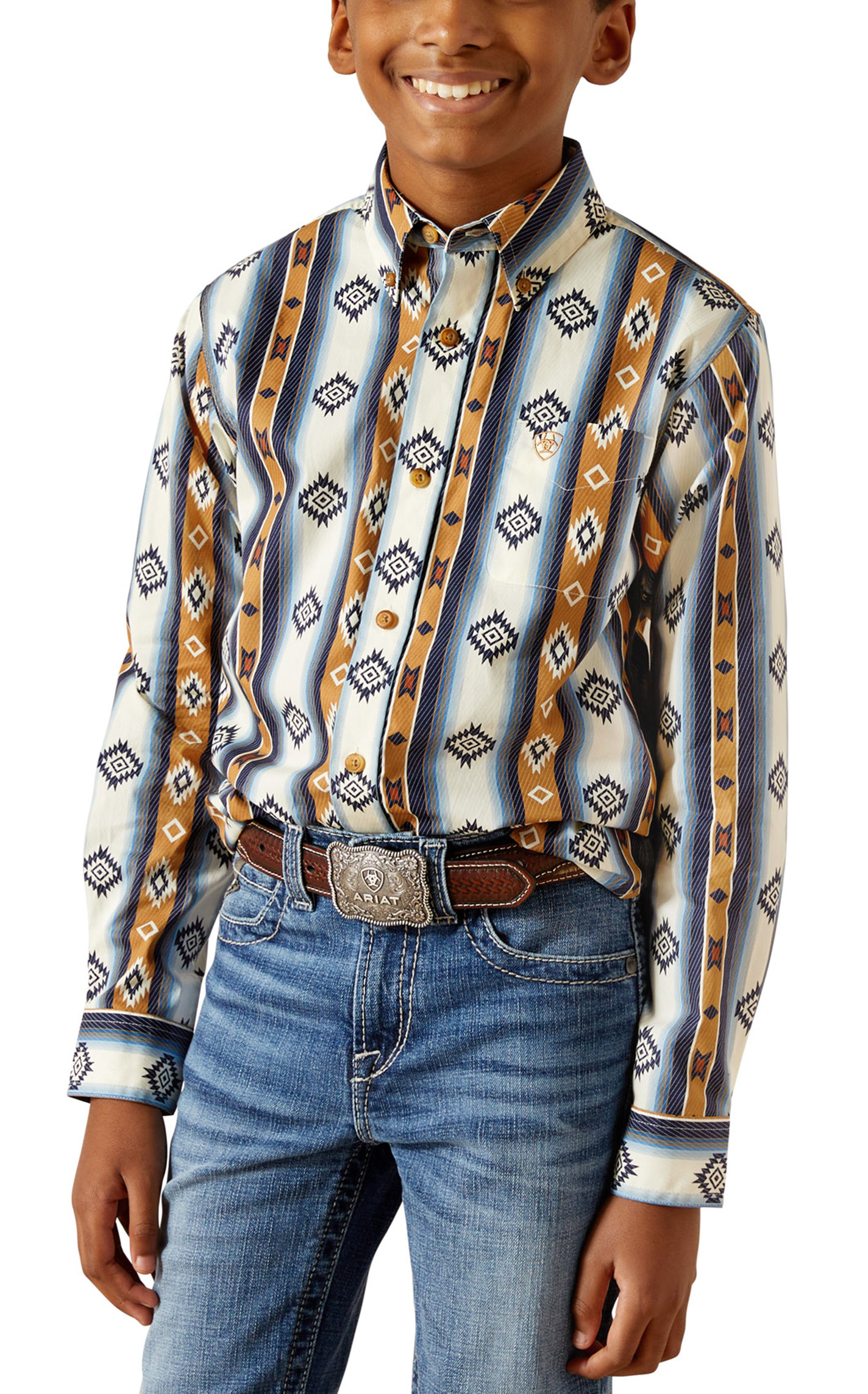 Ariat Boy's Shilo Striped Aztec Print Western Shirt - Image 1