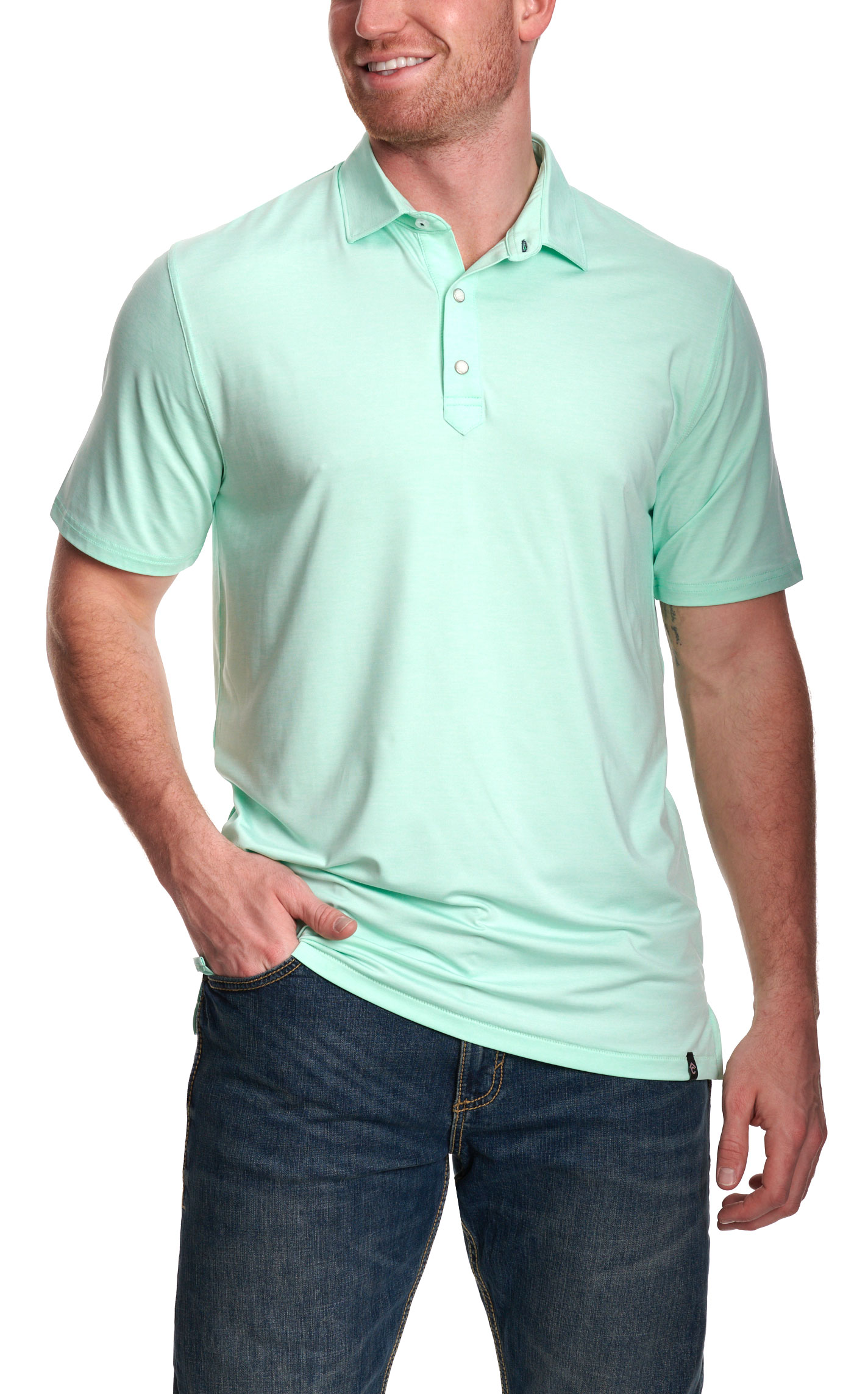 Rafter C Men’s May Solid Aqua Polo Shirt - Image 1
