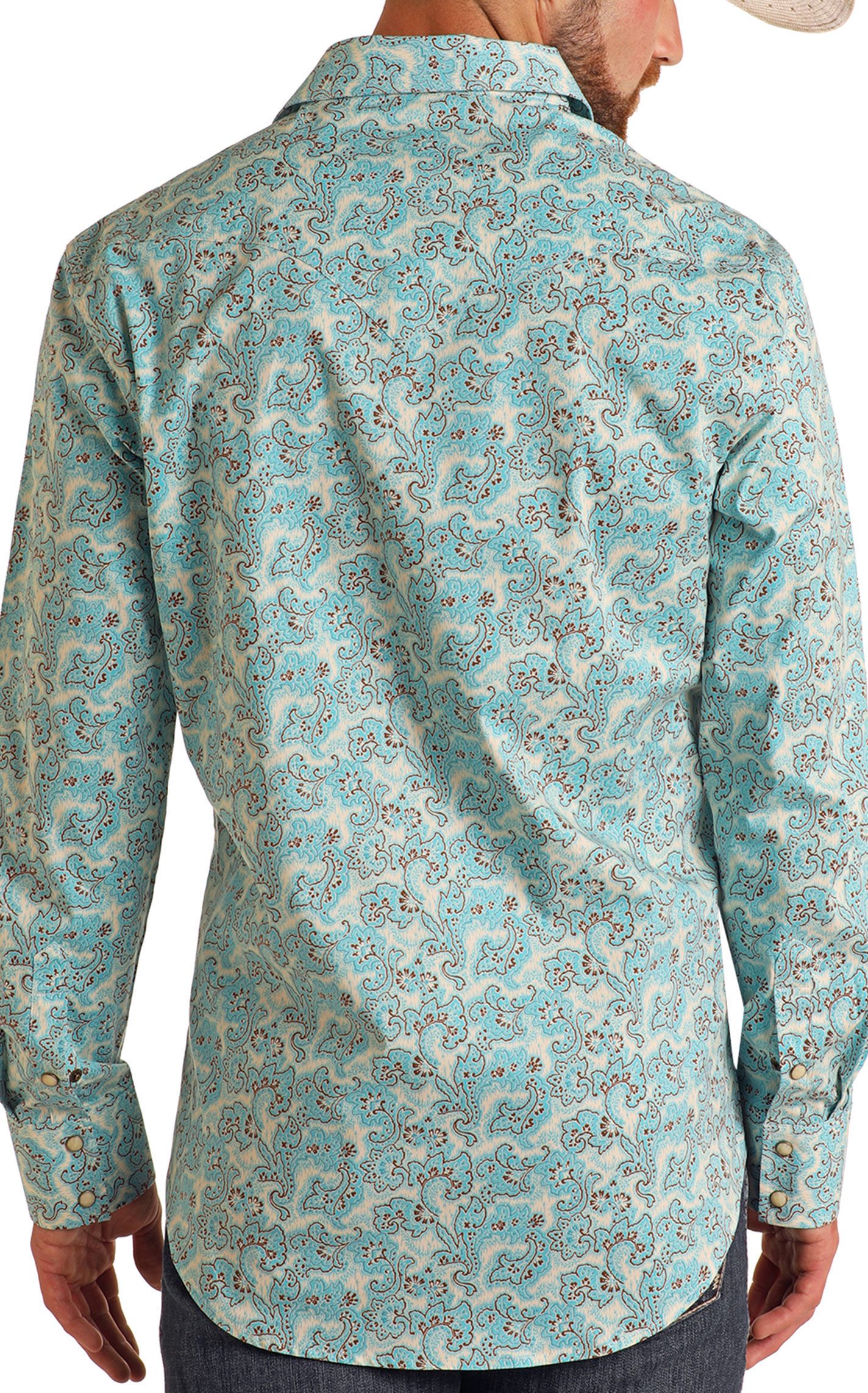 Rock & Roll Denim Men's Latte Turquoise Paisley Western Shirt - Image 1