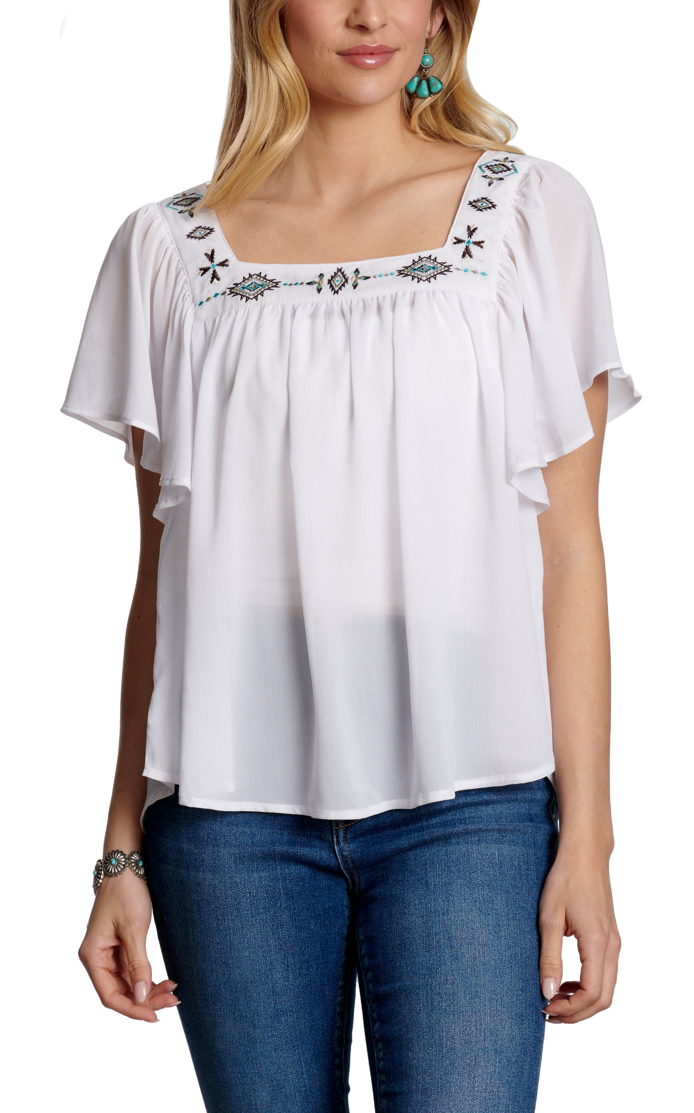 Cowgirl Hardware Women's White Flutter Sleeve Top - Image 1