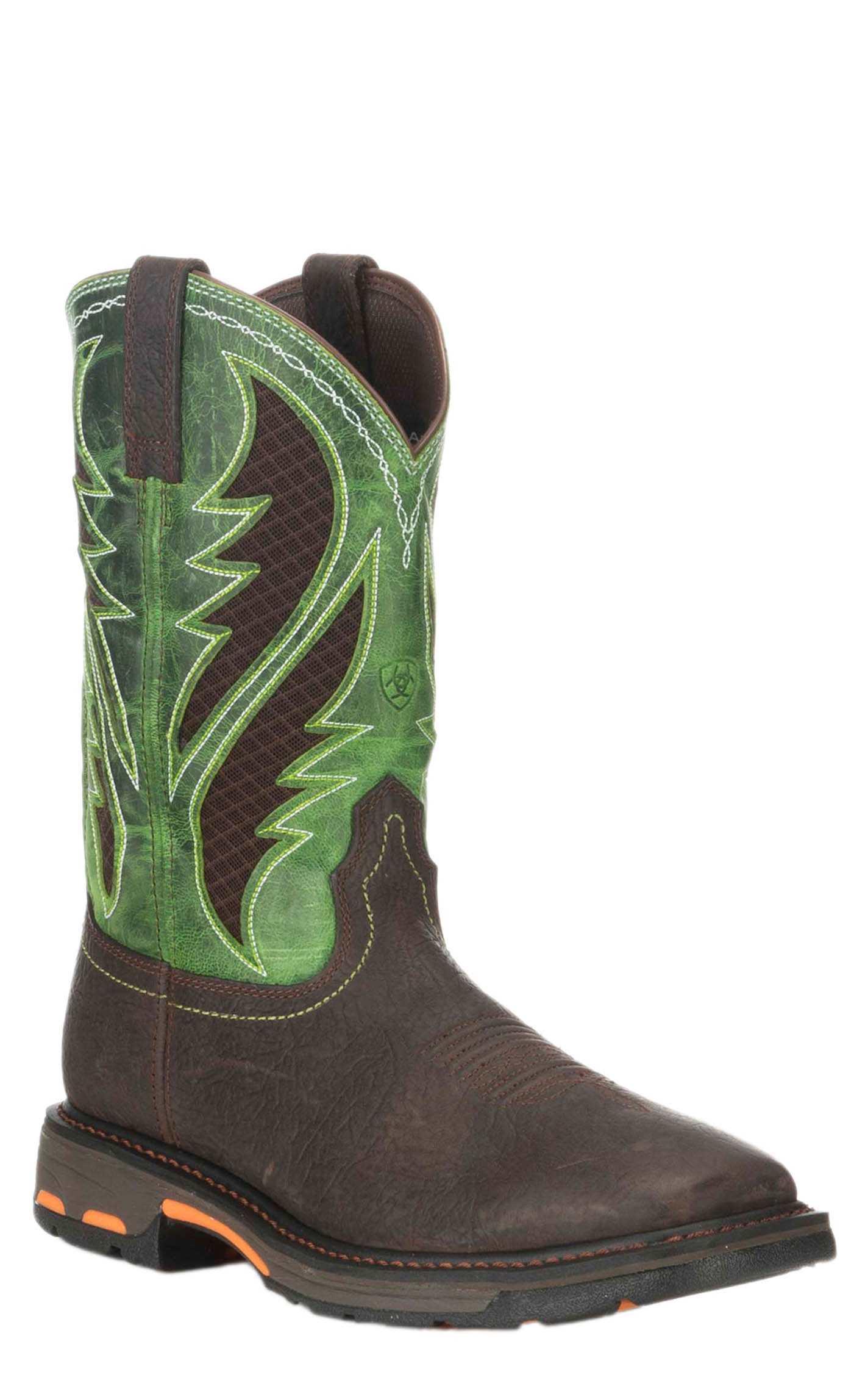 Ariat Men's WorkHog Brown and Lime VentTEK Wide Square Toe Work Boot - Image 1