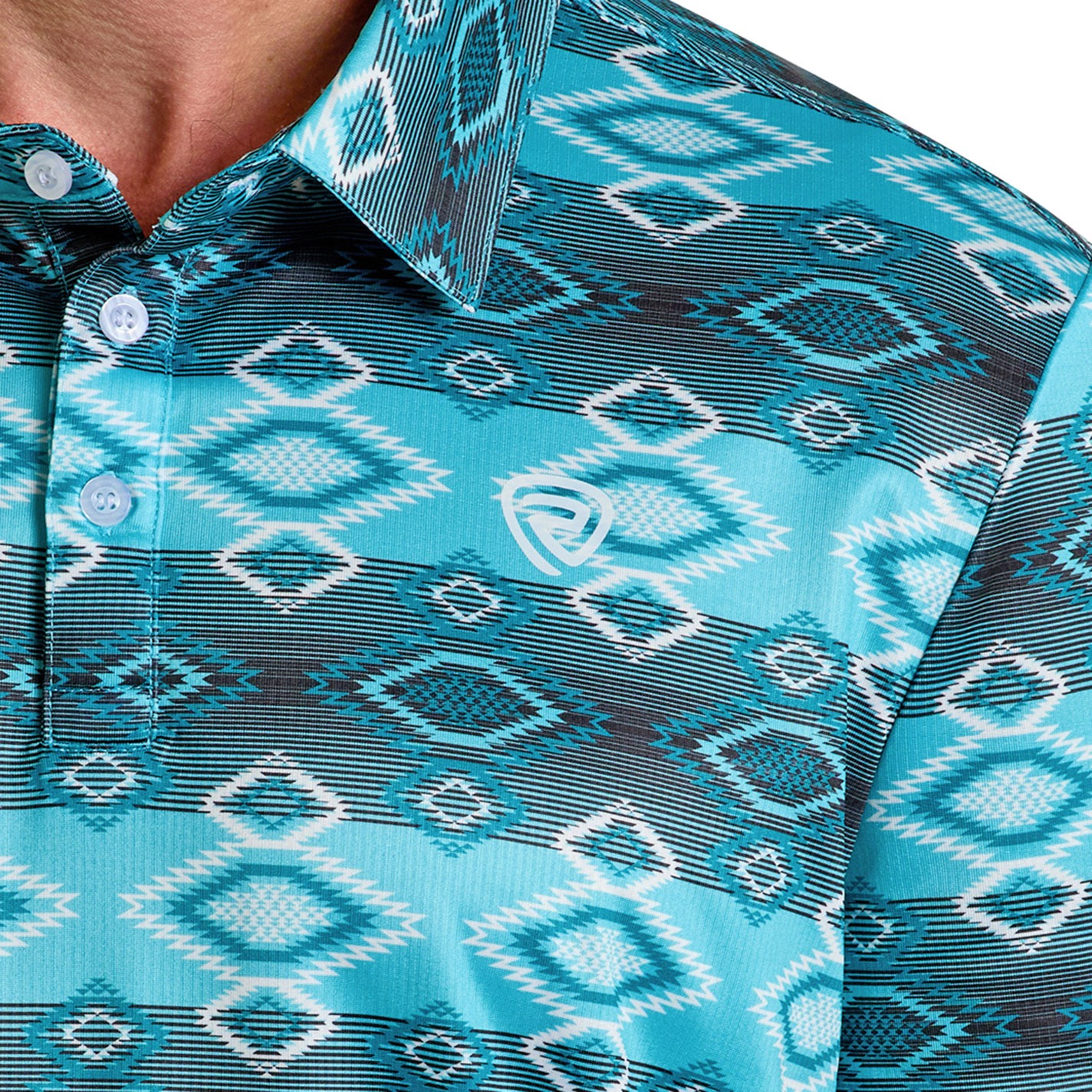 Rock & Roll Denim Men's Turquoise Aztec Print Polo Shirt - Image 1
