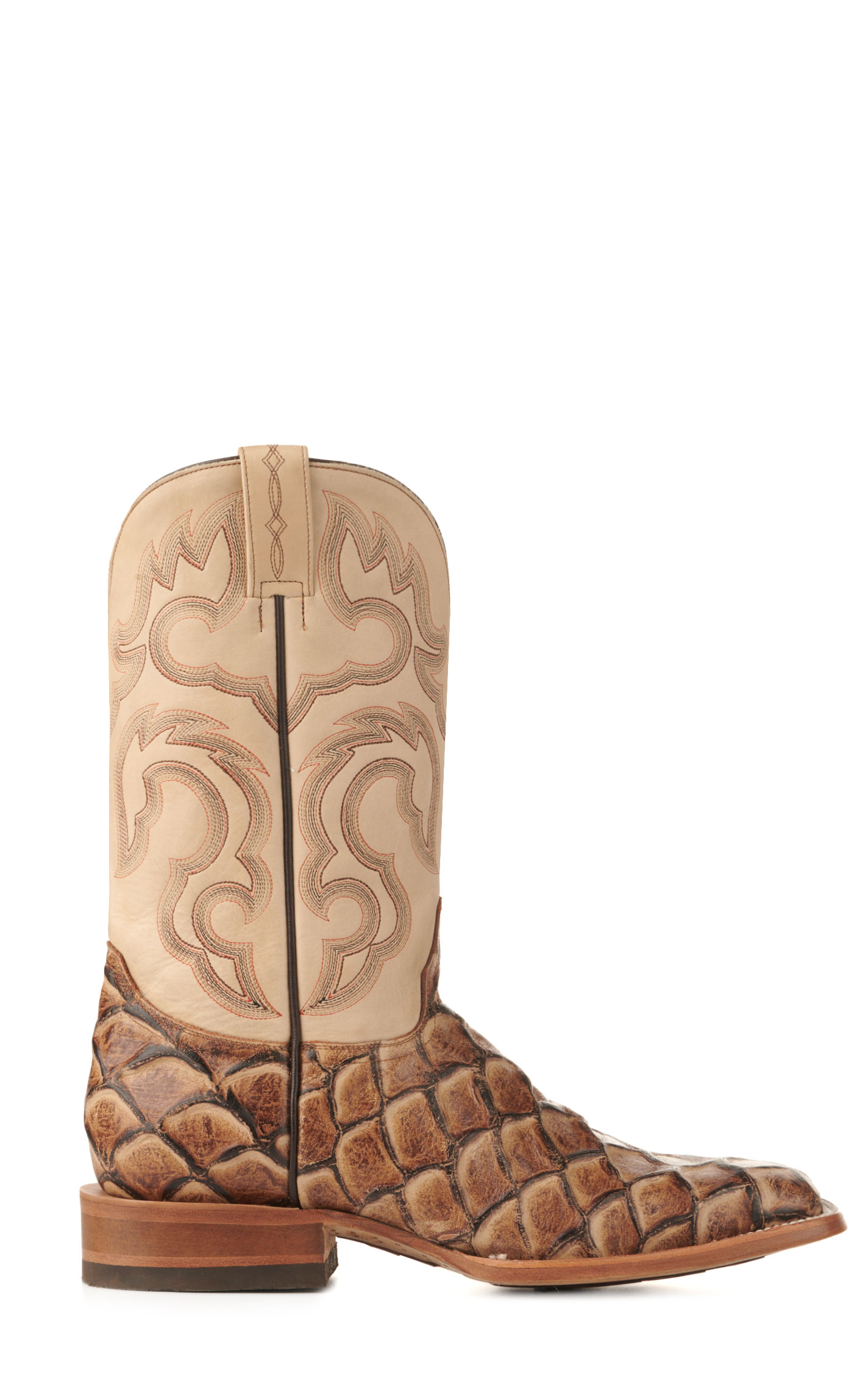 Cavender's Men's Endurance Camel and Sand Pirarucu Print Square Toe Cowboy Boots - Image 1
