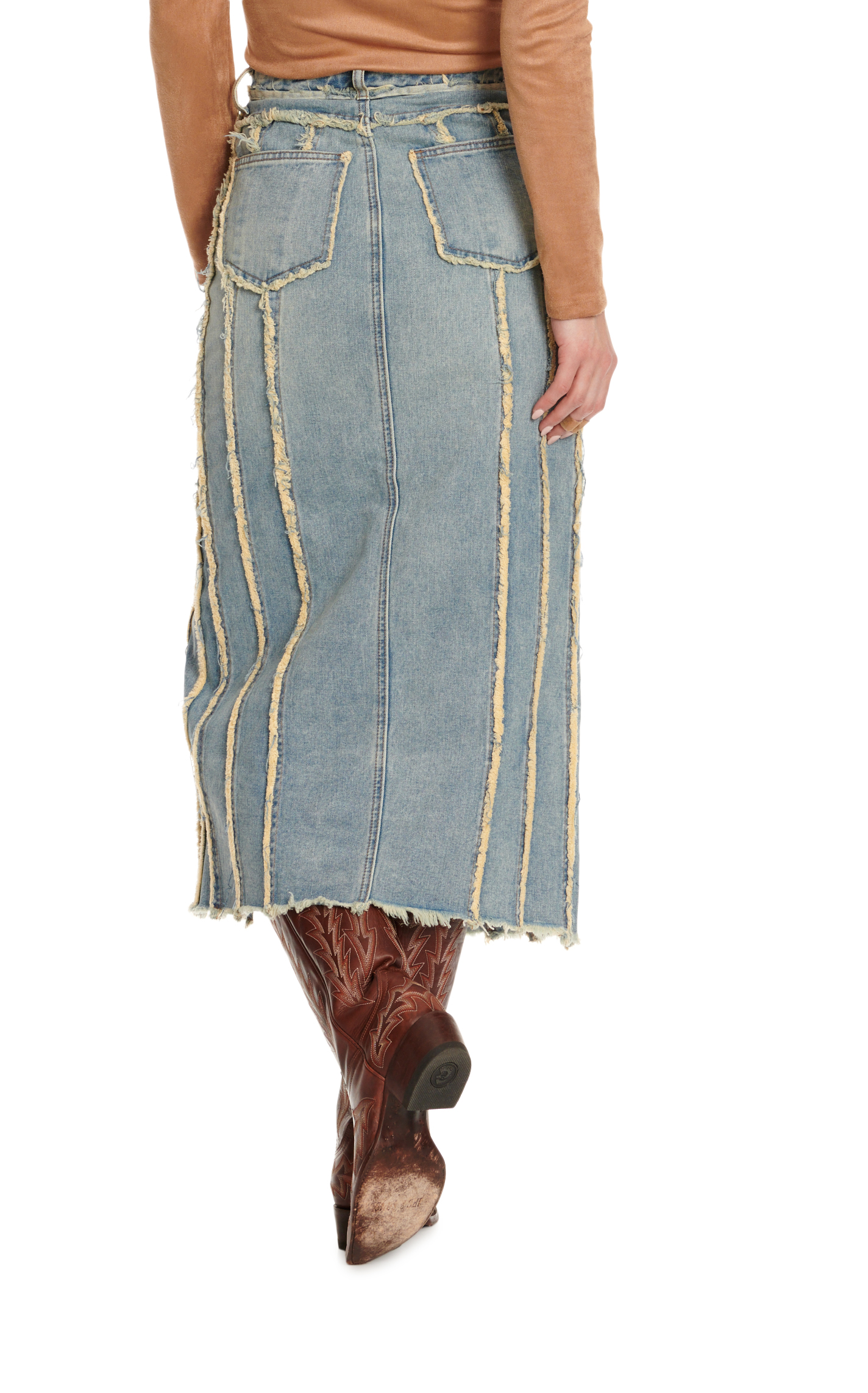 Blue B Women's Light Wash Frayed Seam Stripes Maxi Slit Front Skirt  - Image 1