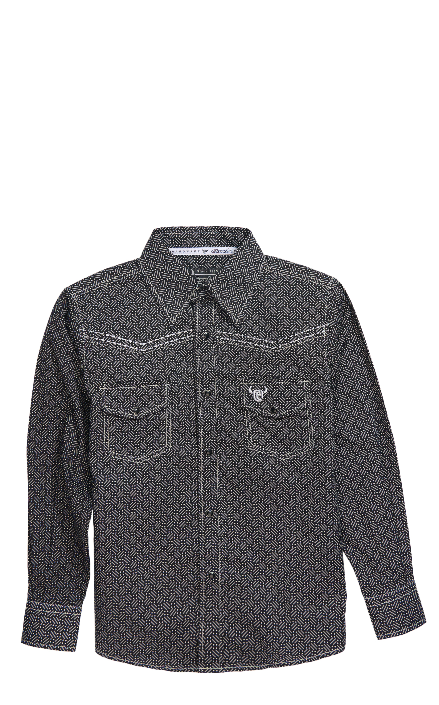 Cowboy Hardware Boy's Black & White Geo Print Western Shirt - Image 1