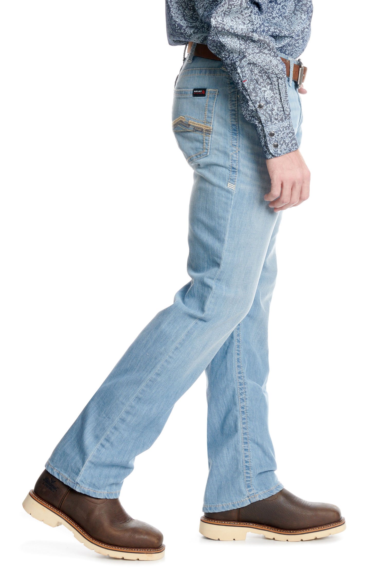 Ariat Men's FR M4 Duralight Remming Medium Wash Relaxed Boot Cut Work Jeans - Image 3