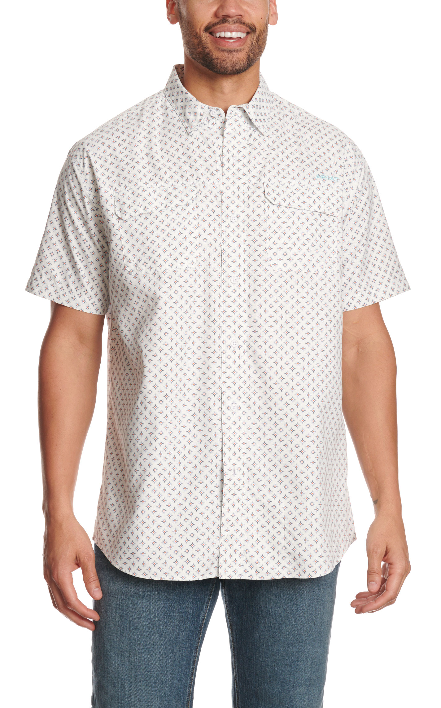 Ariat Men’s VentTEK™ Outbound White Geo Print Classic Shirt - Image 1