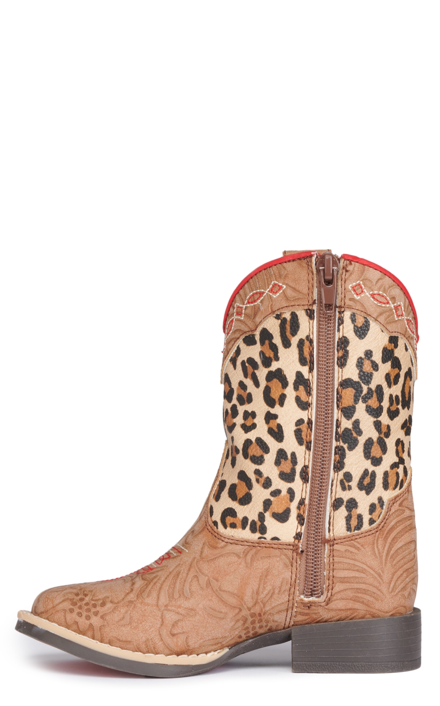 Twister Toddlers' Avery Tan Floral Embossed and Leopard Print Square Toe Cowboy Boots - Image 1
