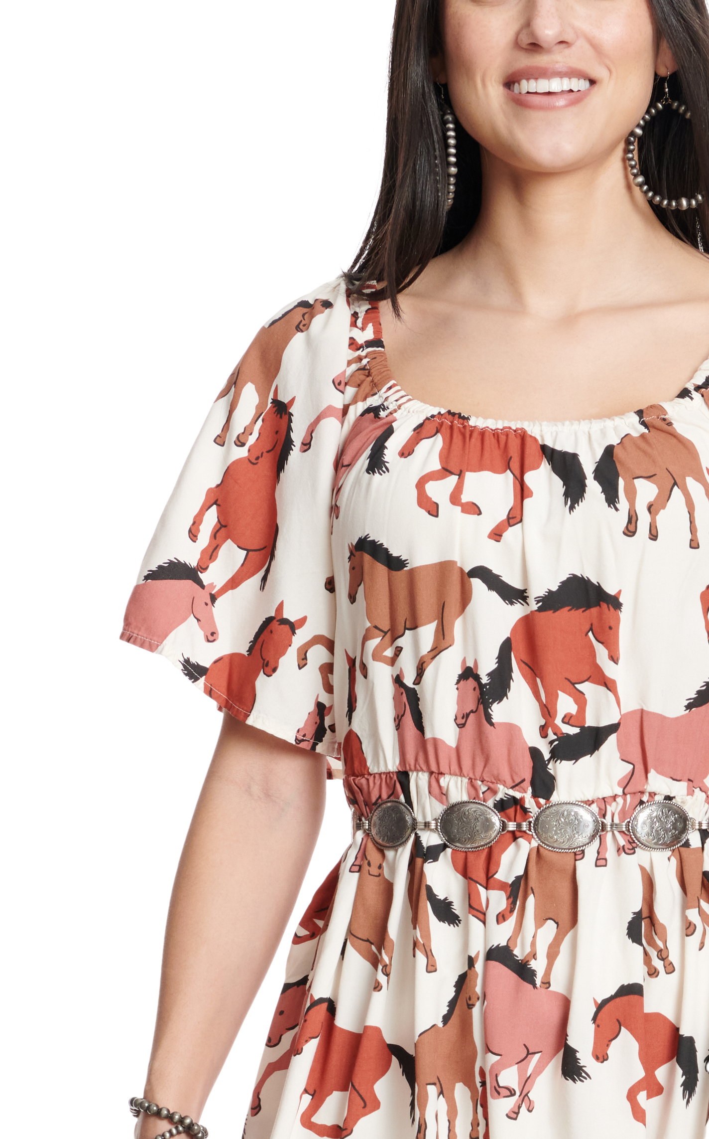 Wrangler Retro Women's Cream & Horses Print Short Flutter Sleeve Dress - Image 1