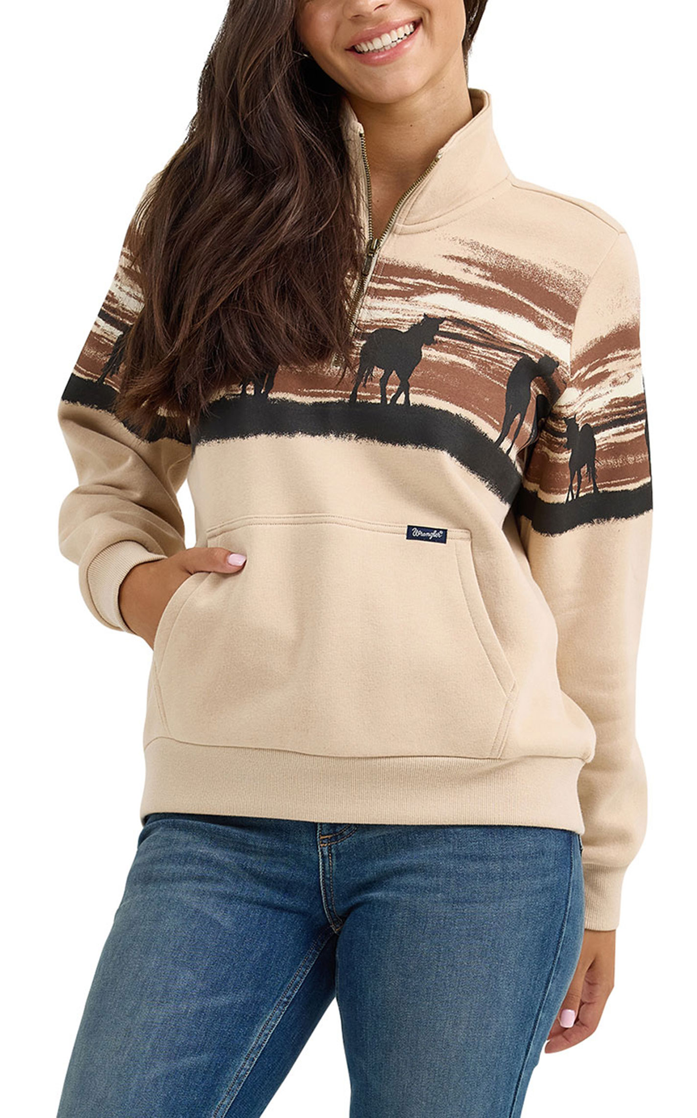 Wrangler Retro Women's Light Tan Horse Print Sweatshirt - Image 1