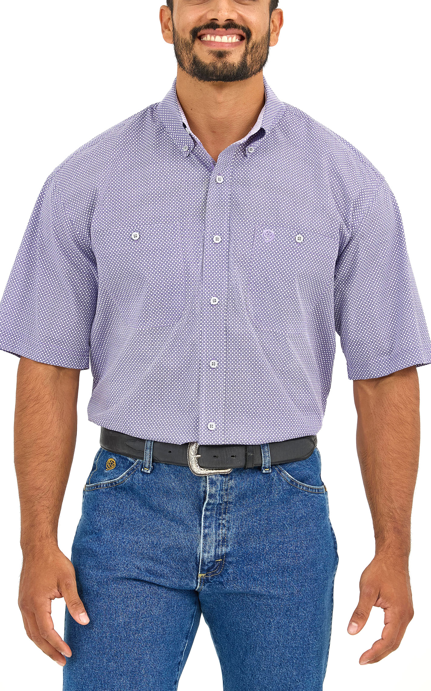 Wrangler Men's George Strait Collection Purple Geo Print Western Shirt - Image 1