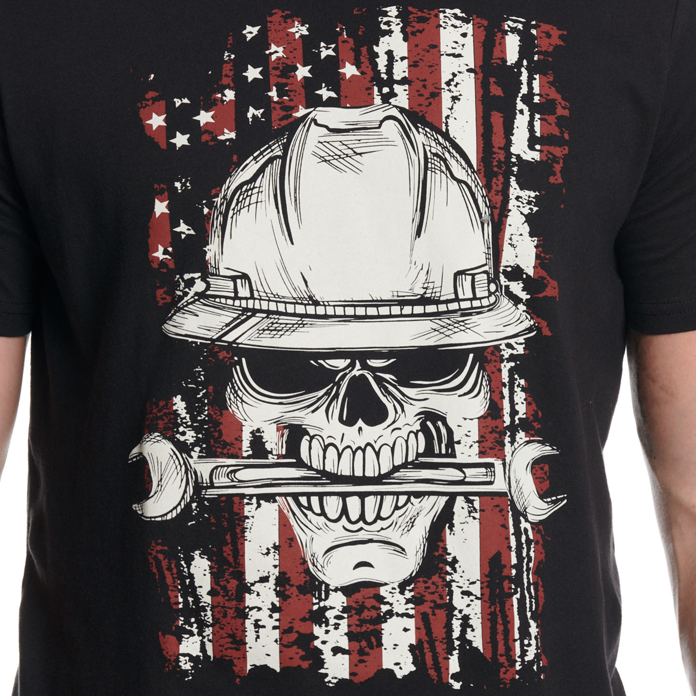 Wrangler Men's Black Skull American Flag Graphic T-Shirt - Image 1