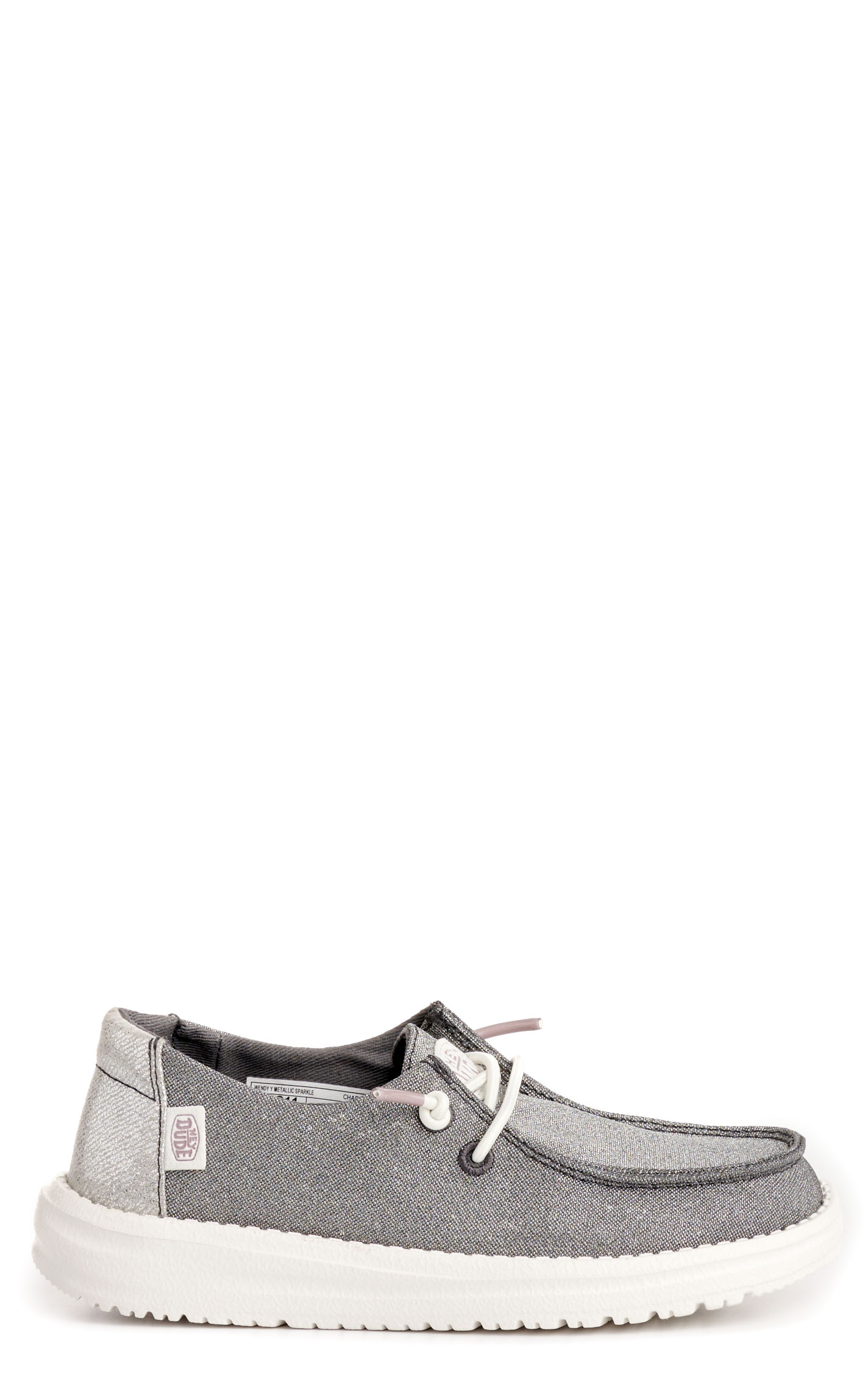 Hey Dude Youth Girls' Wendy Metallic Sparkle Charcoal Moc Toe Lace Up Casual Shoes - Image 1
