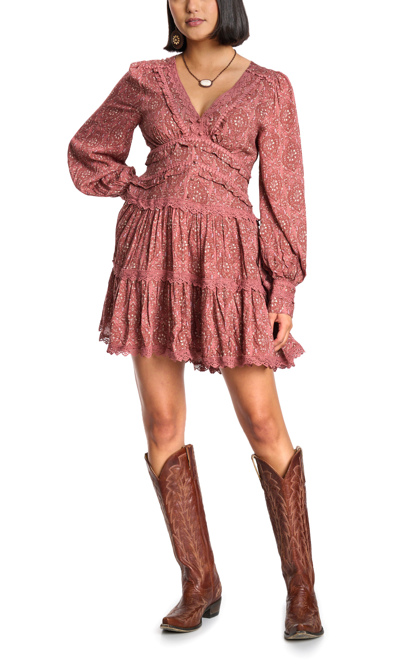 Blue B Women's Wine & Dusty Pink Floral Medallion Print Dress - Image 1