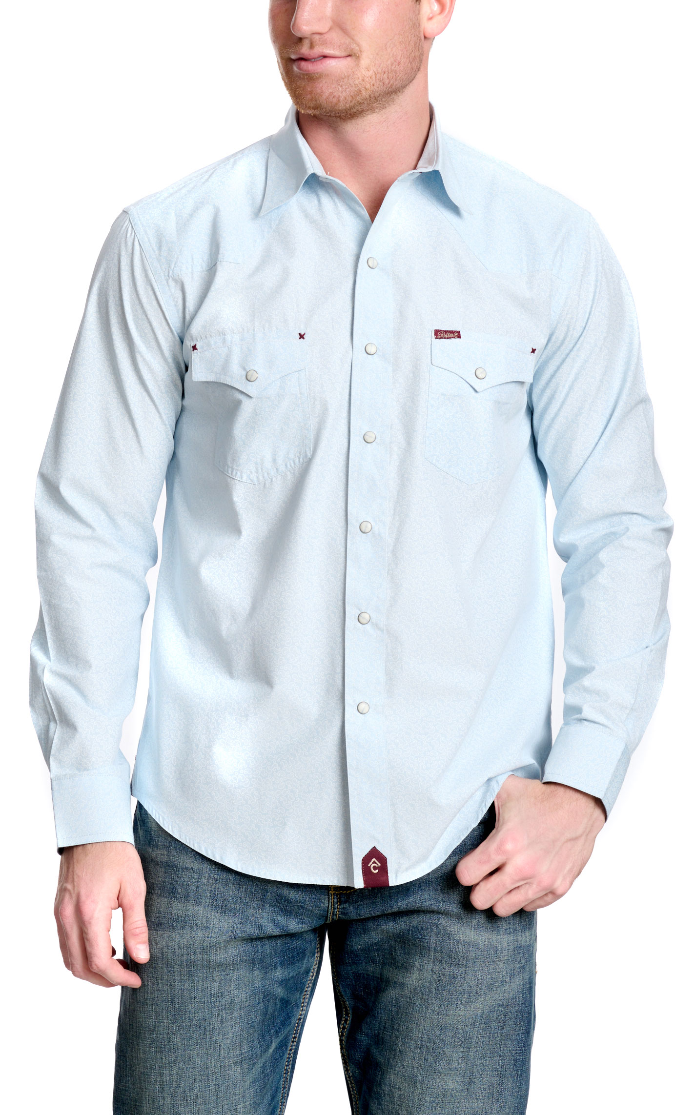 Rafter C Men's Red Dirt Collection Pale Blue Paisley Western Shirt - Image 1