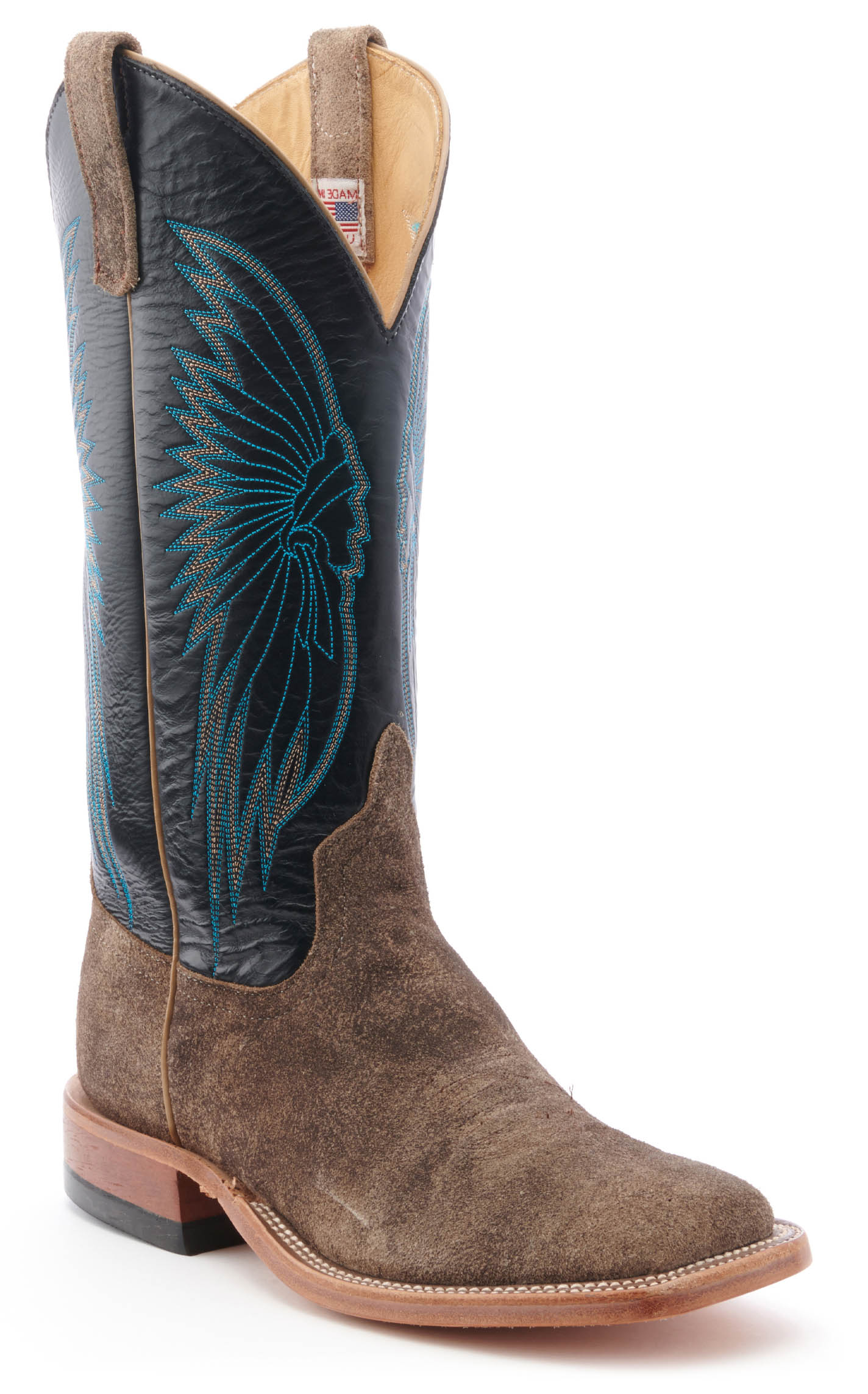 Anderson Bean Men's River Rock Gray Suede and Black Wide Square Toe Cowboy Boot - Image 1