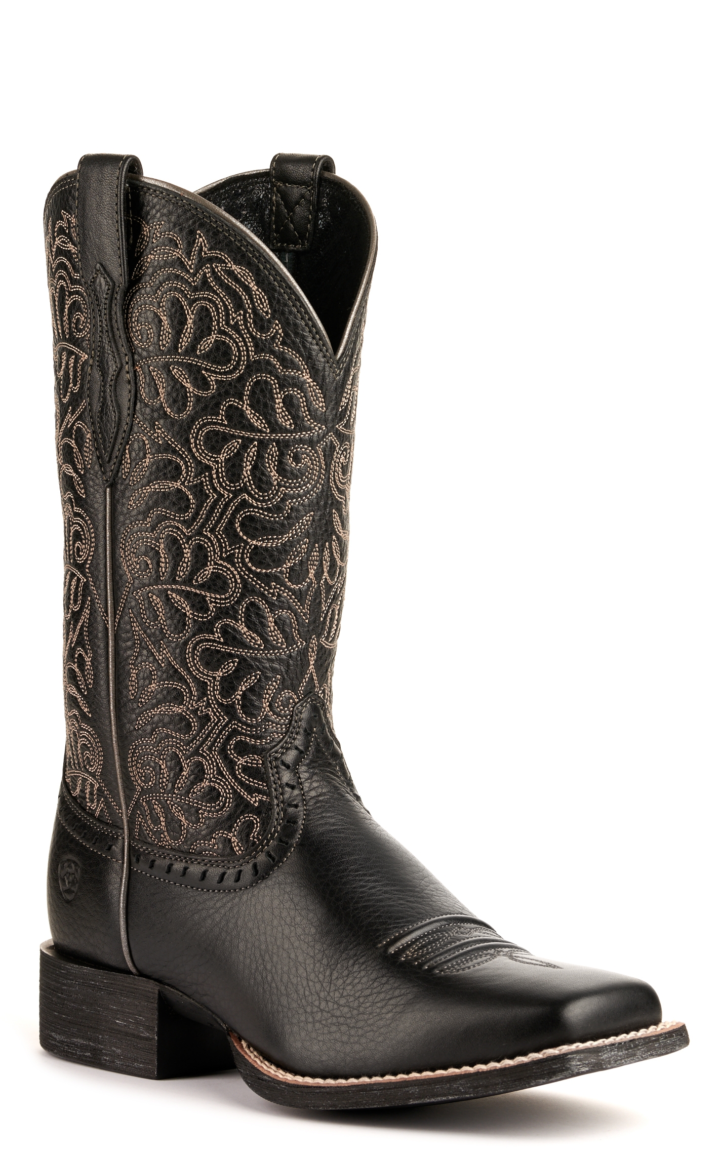 Ariat Women's Round Up Remuda Black Deertan Wide Square Toe Cowboy Boots - Image 1