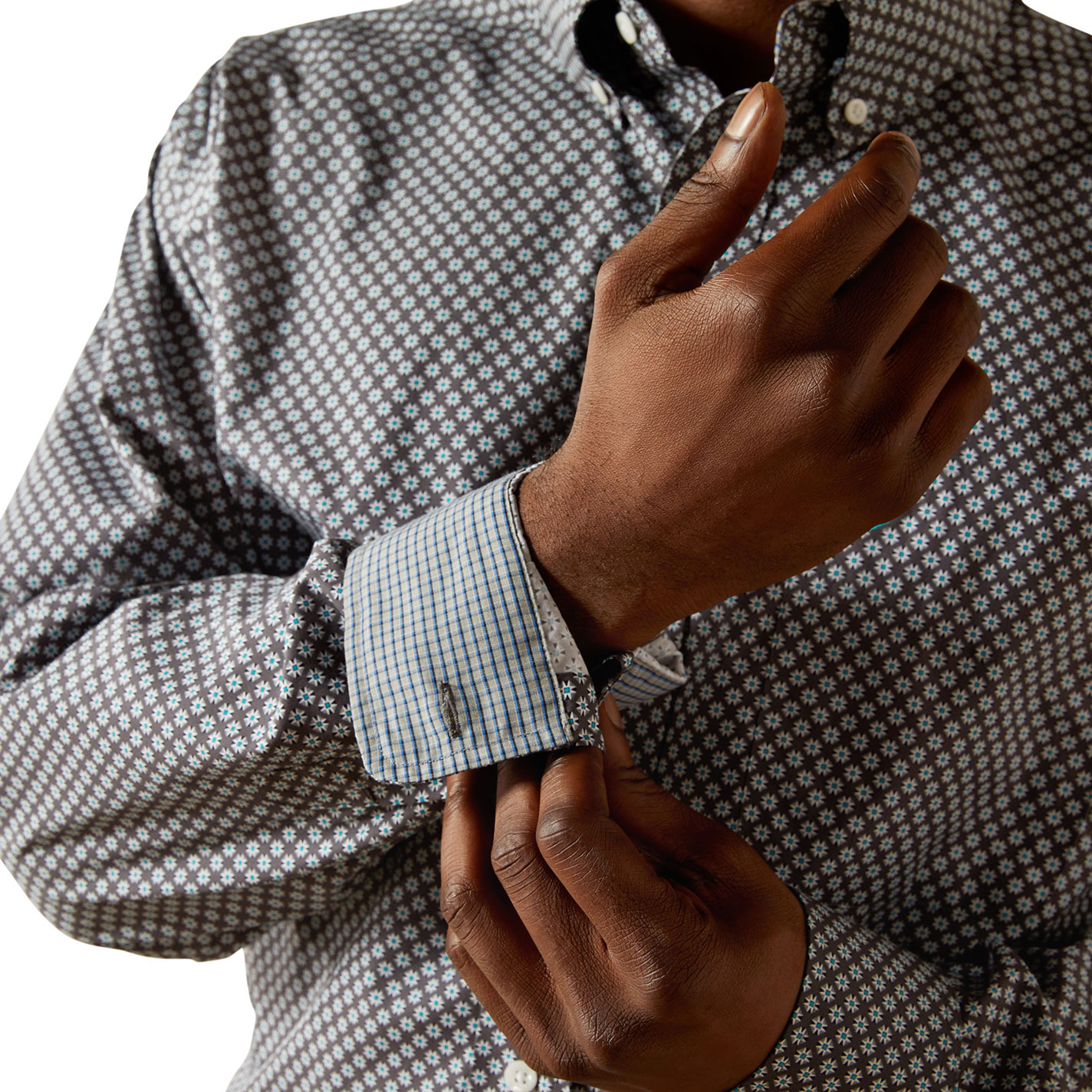 Ariat Men's Dark Gray Geo Print Western Shirt - Image 1