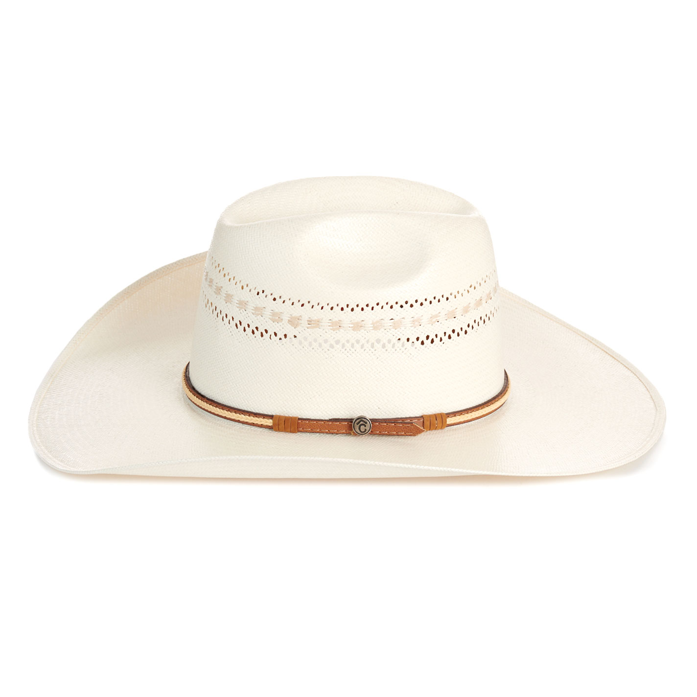 Rafter C Cowtown Ivory Two Tone Trim Vented Shantung Straw Cowboy Hat - Image 1