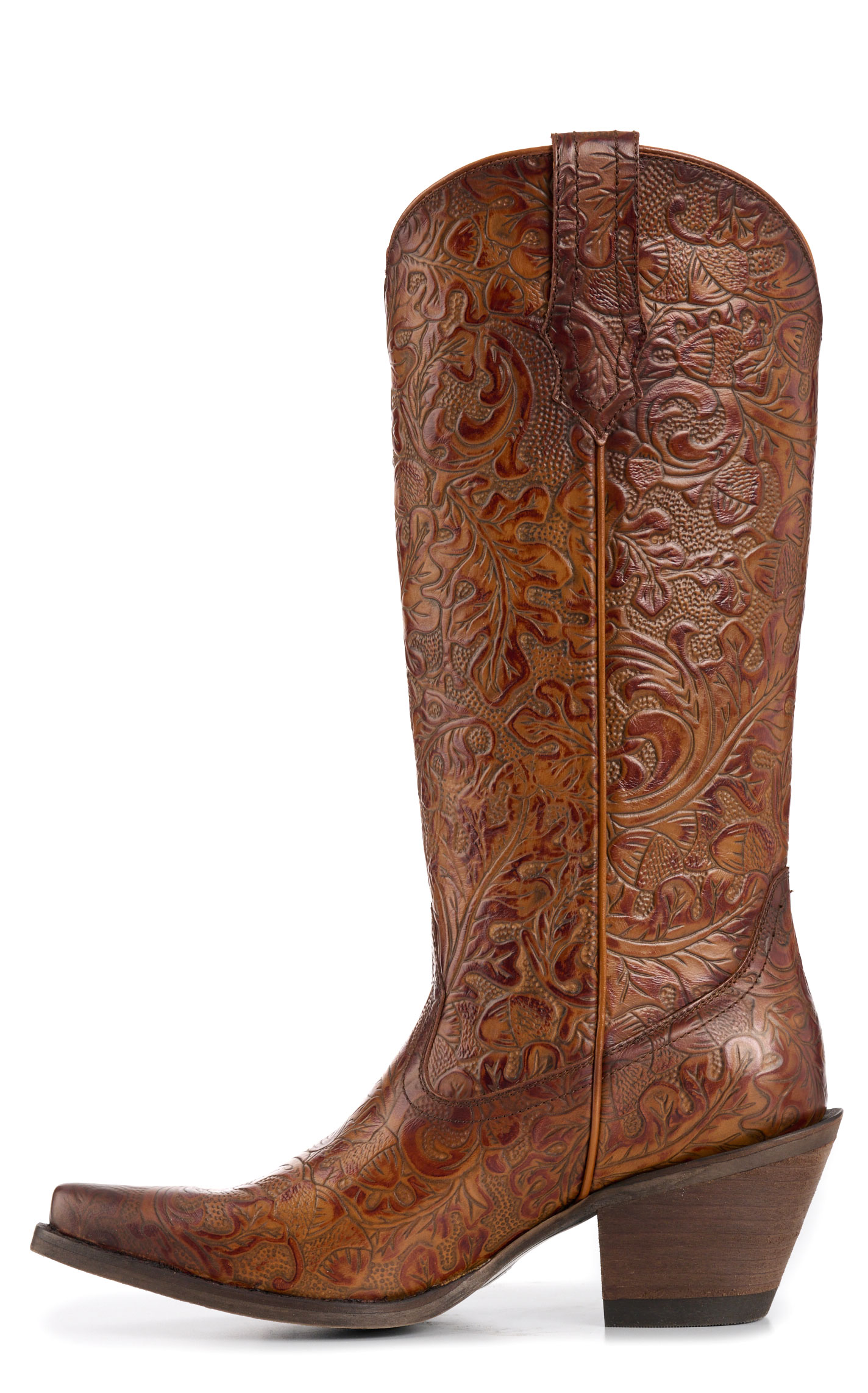 Rockin' C Women's Nut Brown Tooled Snip Toe Cowboy Boots - Image 1