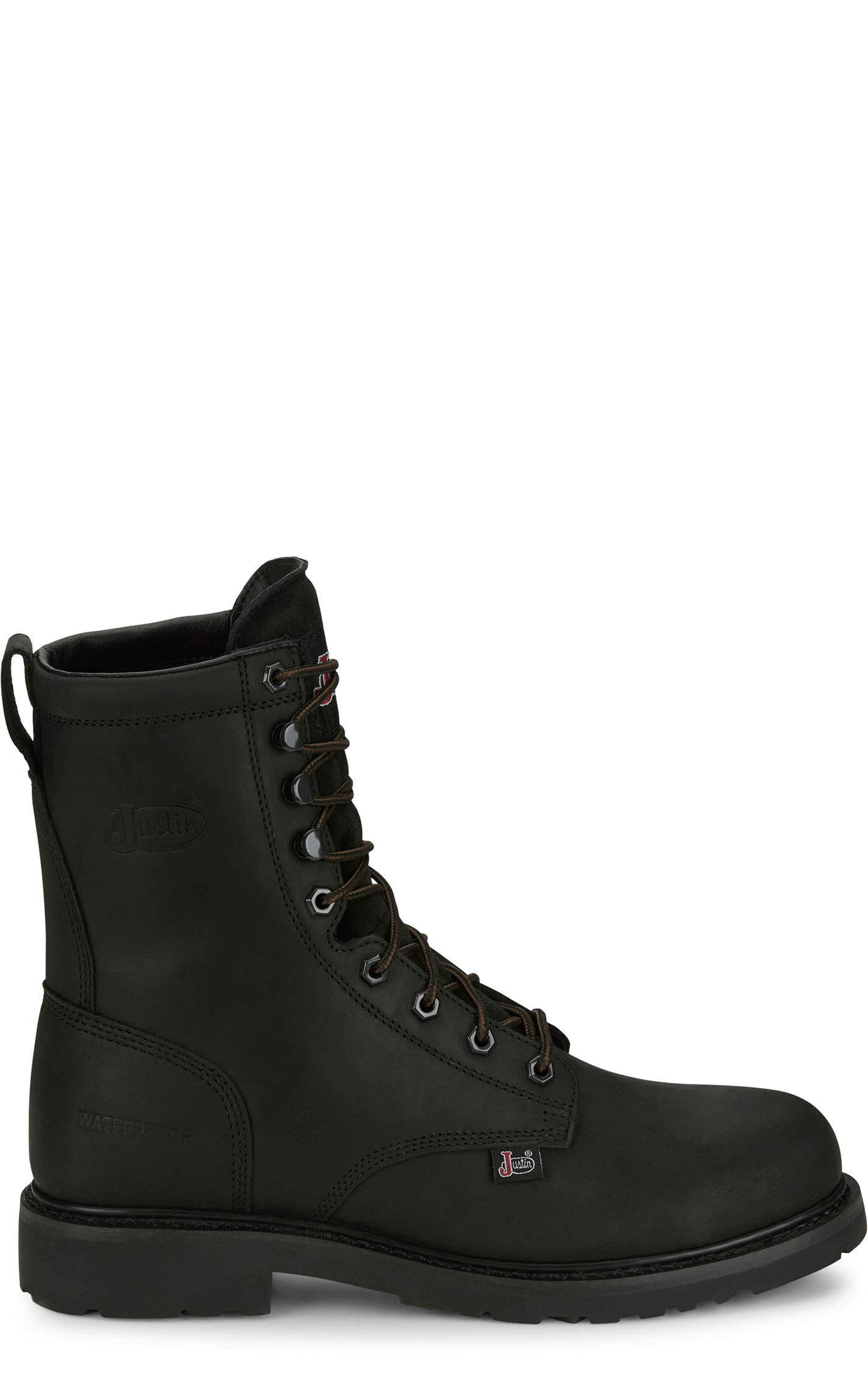 Justin Men's Black Lace-Up Waterproof Round Steel Toe Work Boots - Image 1