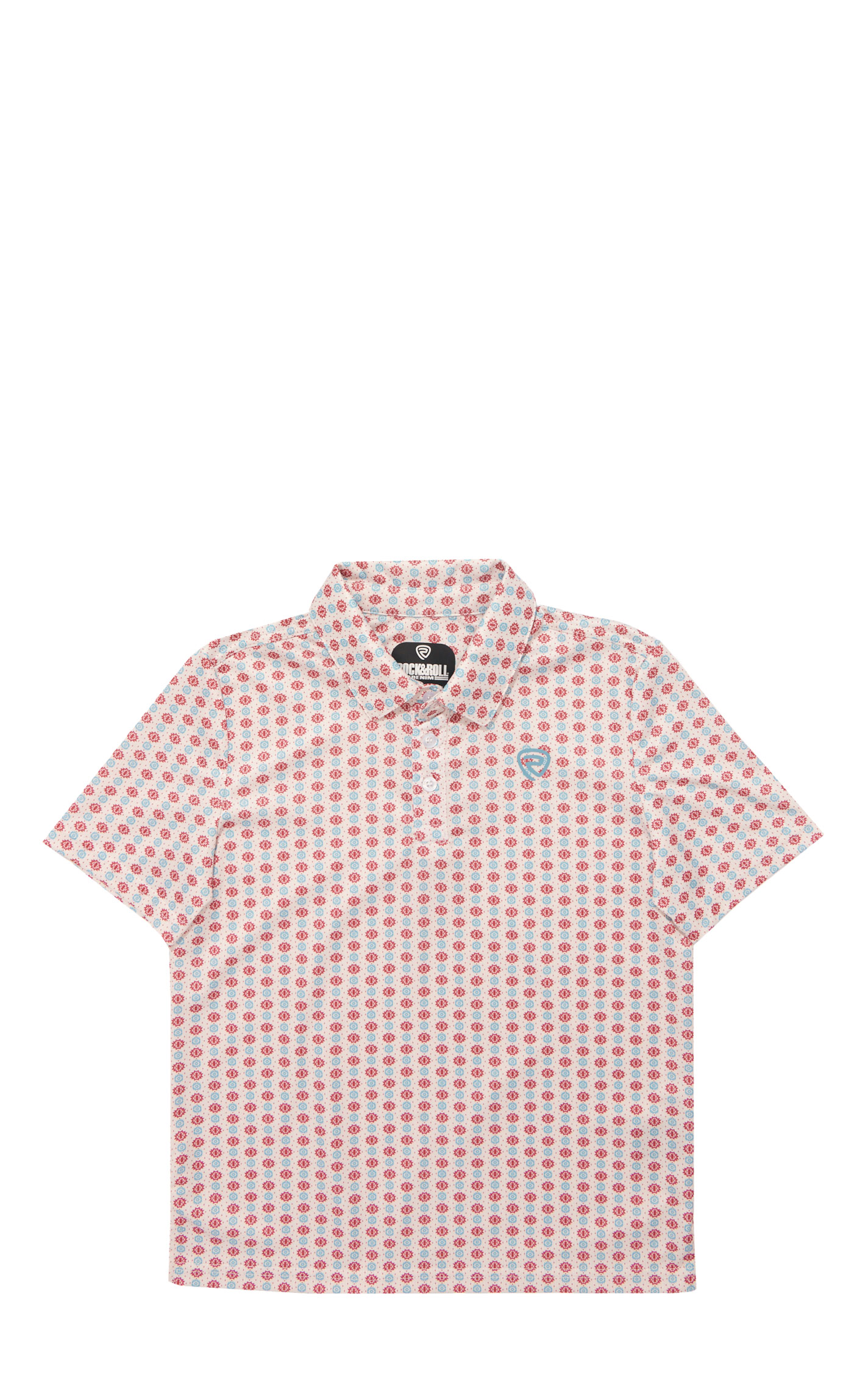 Rock & Roll Denim Boy's White Geo Print Polo Shirt - Image 1