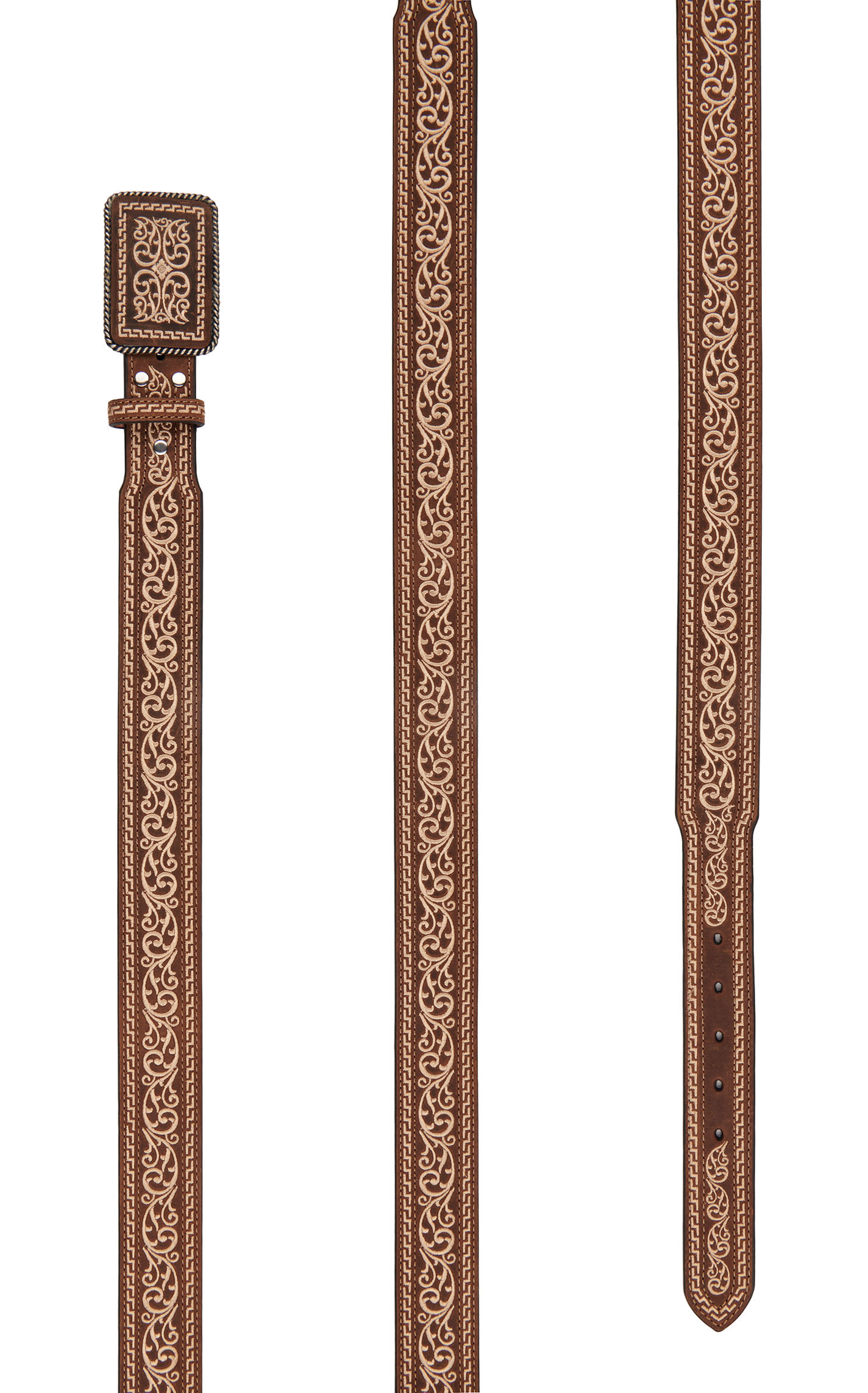 Nocona Men's Brown Intricately Embroidered Buckle and Western Belt - Image 1